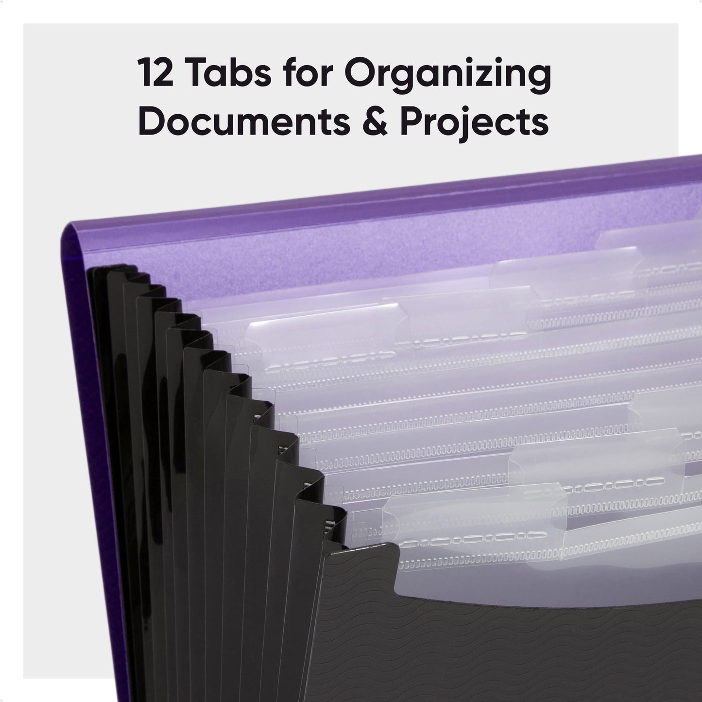 Poly Expanding Files with Flap, 12 Pockets, Wave Pattern, Black Color, Letter Size, Set of 1, 086486708623