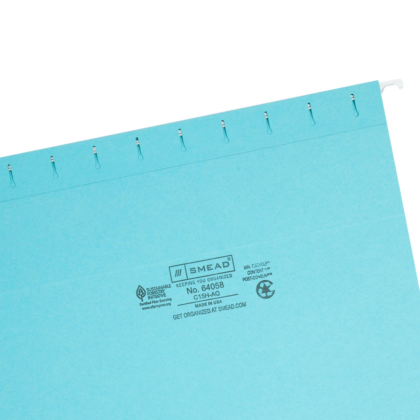 Standard Hanging File Folders with 1/5-Cut Tabs, Aqua Color, Letter Size, Set of 25, 086486640589