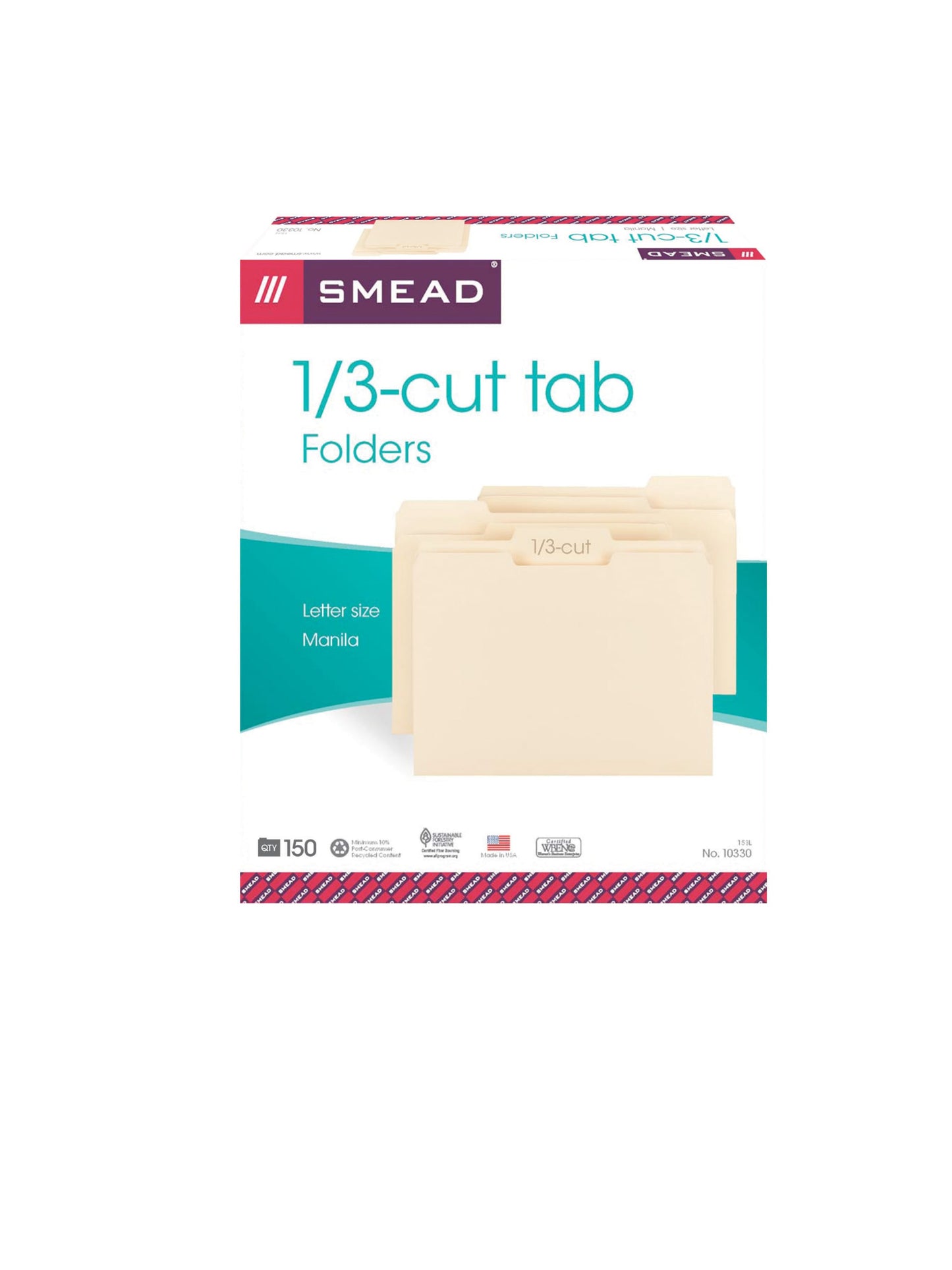 Standard File Folders, 1/3-Cut Tab, Ecom Packaging, Manila Color, Letter Size, Set of 150, 086486103053