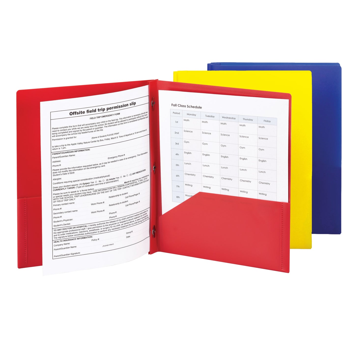 Poly Two-Pocket Folders with Fasteners, Assorted Colors Color, Letter Size, Set of 3, 086486877381