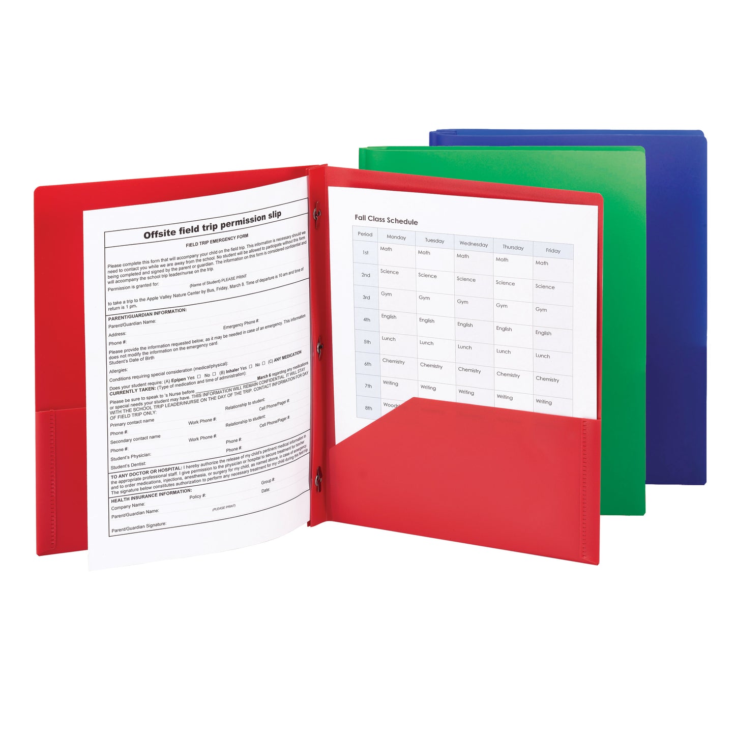 Poly Two-Pocket Folders with Fasteners, Assorted Colors Color, Letter Size, Set of 3, 086486877374