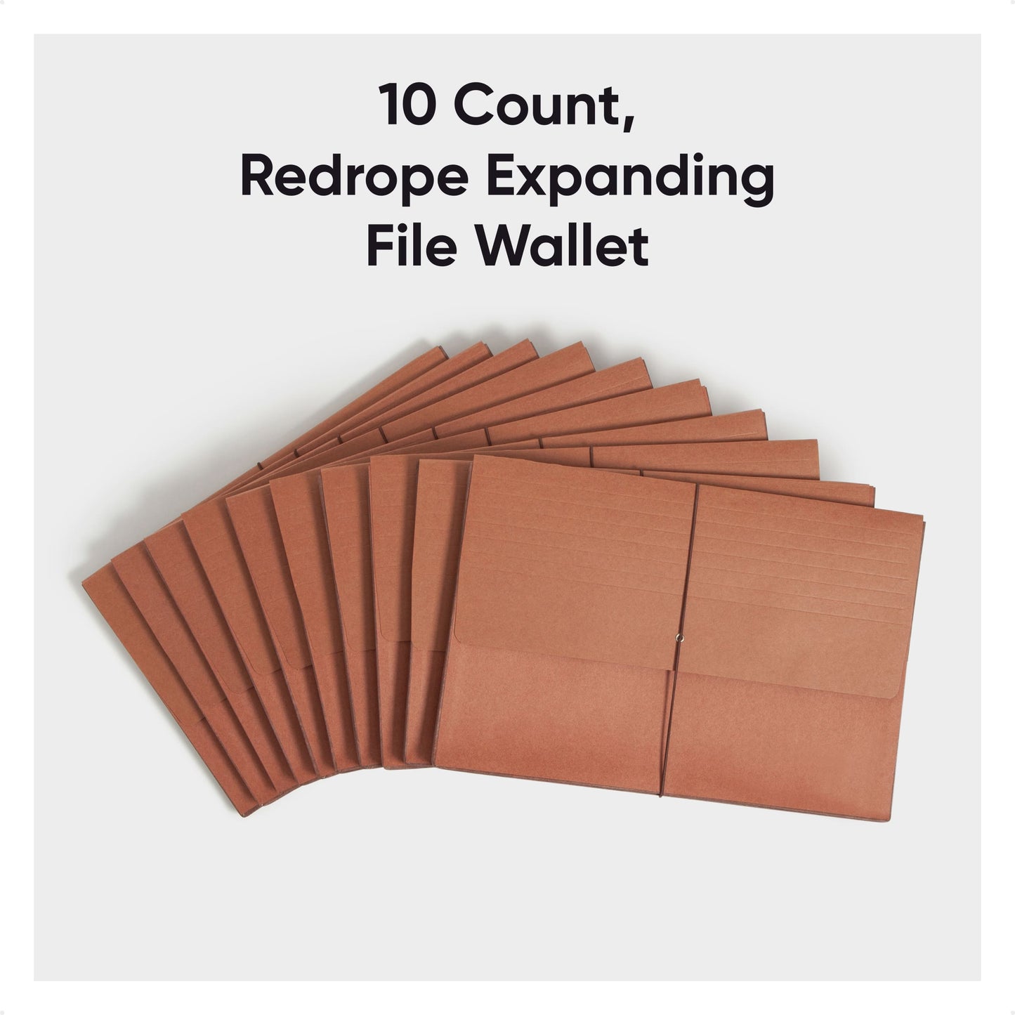 Tear-Resistant Redrope Expanding Wallets with Elastic Cord, 5-1/4 Inch Expansion, Redrope Color, Legal Size, Set of 10, 30086486711112
