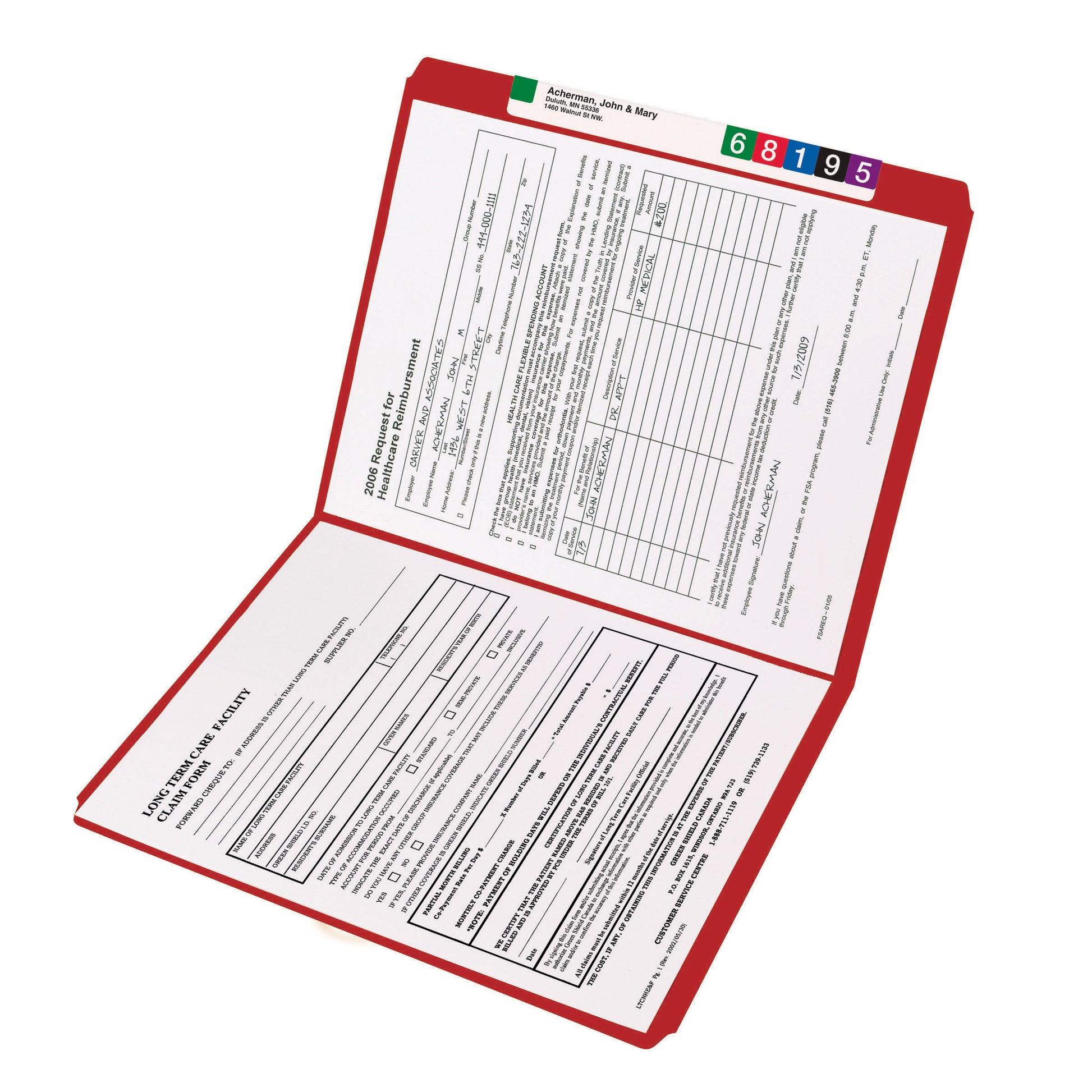 Reinforced Tab File Folders, Straight-Cut Tab, Red Color, Letter Size, Set of 100, 086486127103