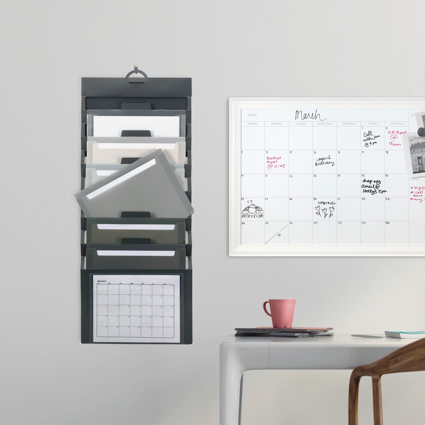 Cascading Wall Organizers, 6 Pockets, Gray Color, Letter Size, Set of 1, 086486920612