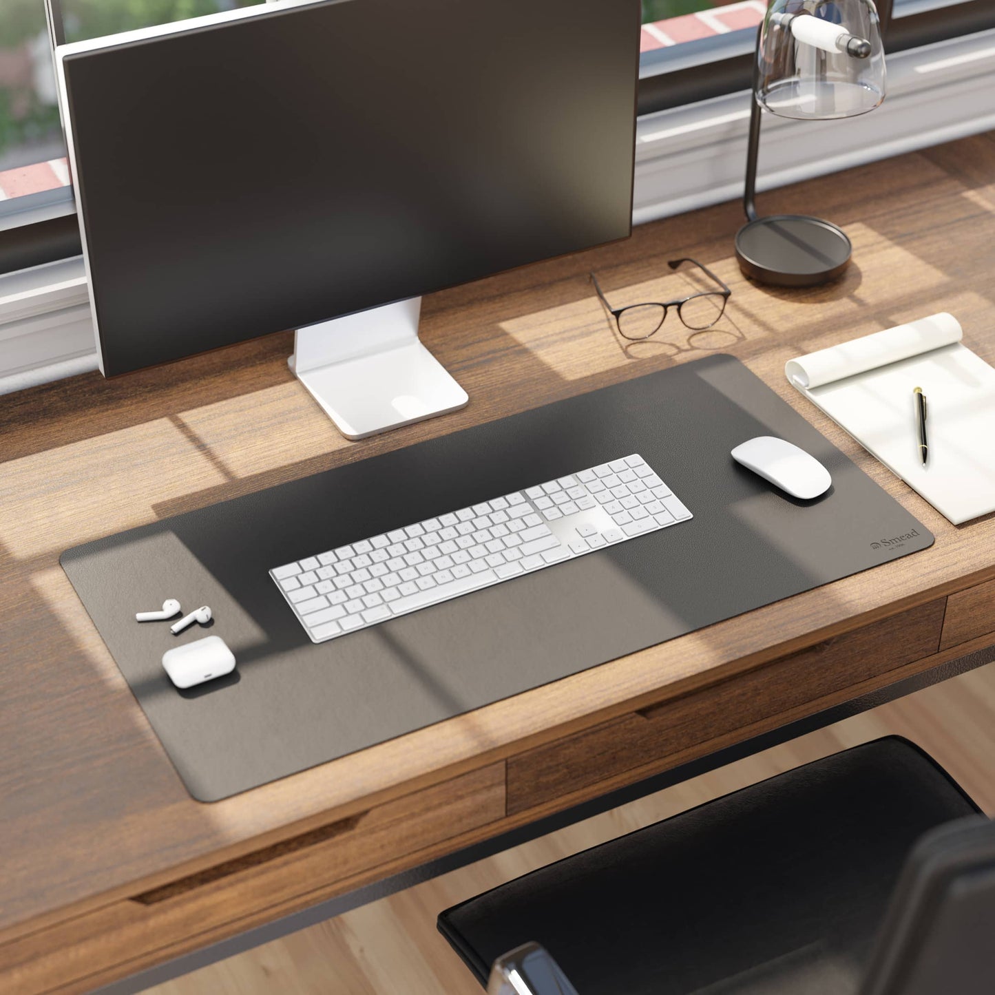 Vegan Leather Desk Pad, Charcoal Color, 31.5"X15.7" Size, Set of 1, 086486648332