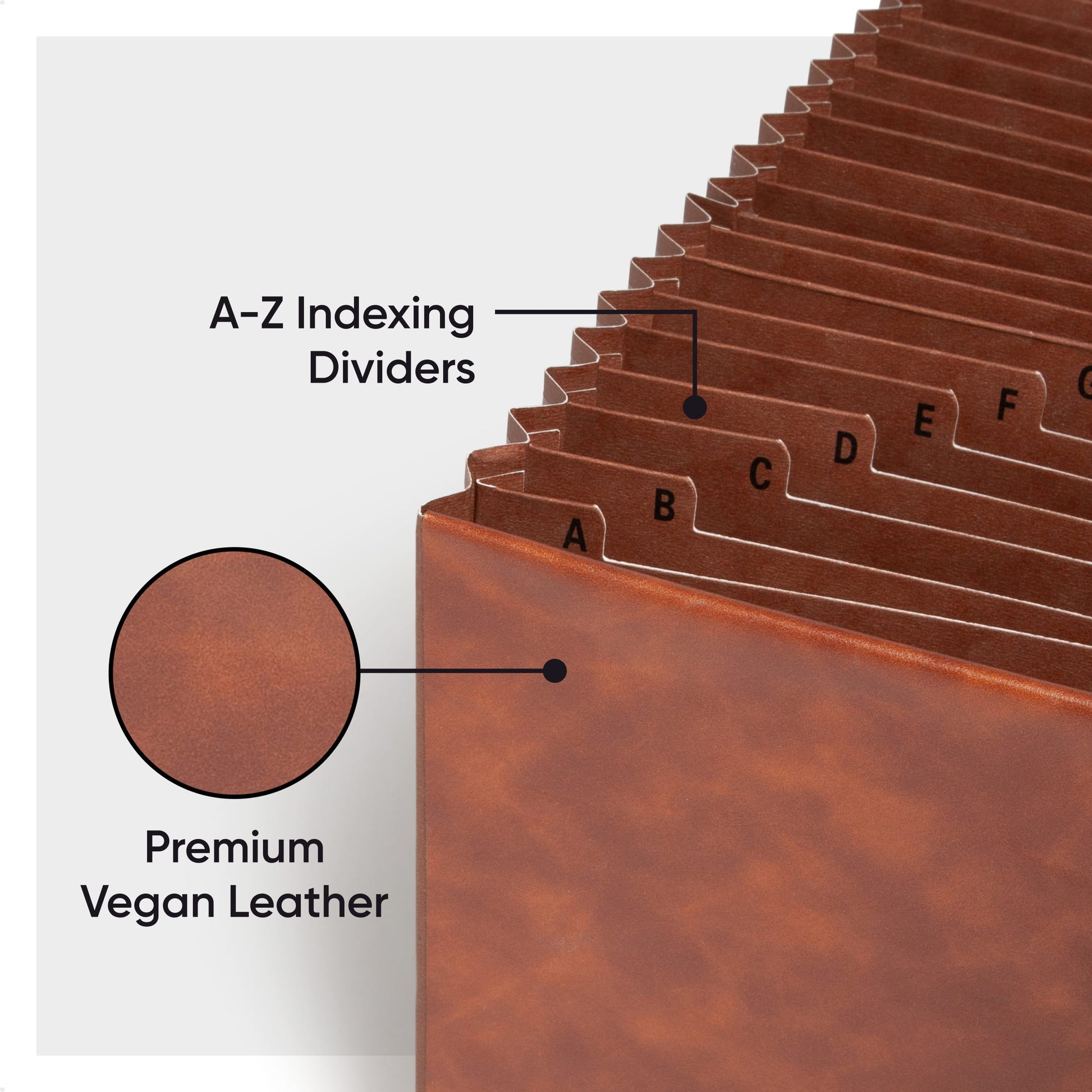 TUFF® Vegan Leather Expanding Files, 12 Pockets, Monthly Jan-Dec, Brown Color, Letter Size, Set of 1, 086486737869