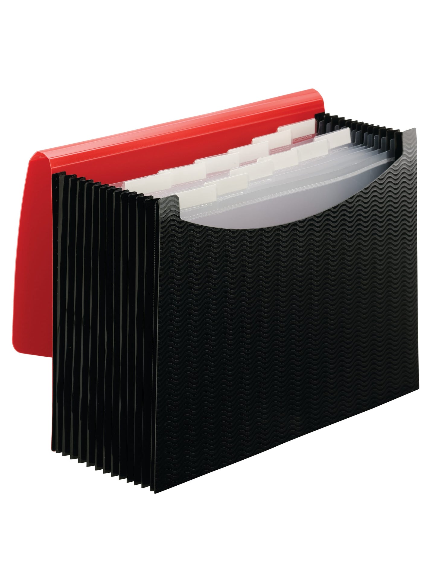 Poly Expanding Files with Flap, 12 Pockets, Wave Pattern, Red Color, Letter Size, Set of 1, 086486708661