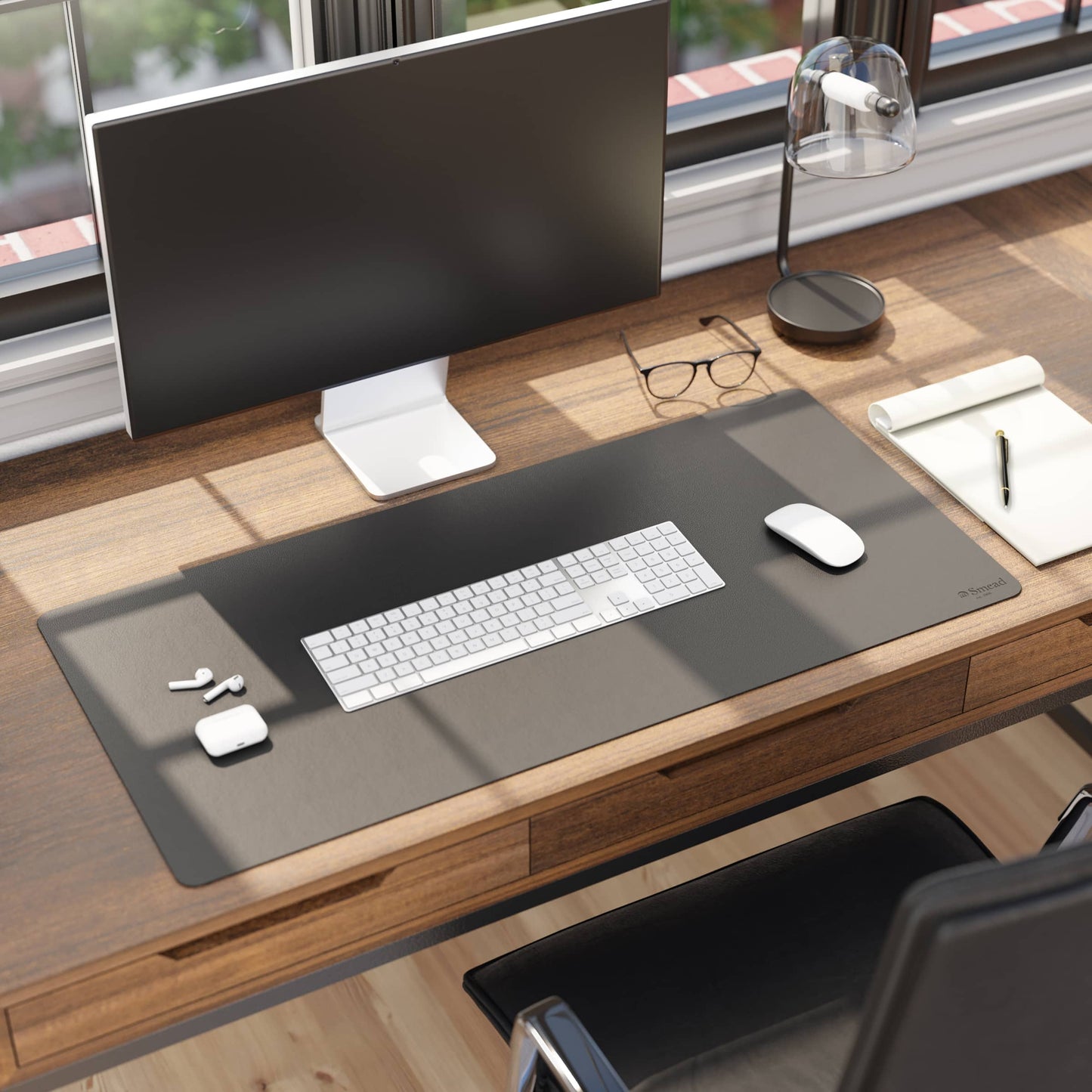 Vegan Leather Desk Pad, Charcoal Color, 36"X17" Size, Set of 1, 086486648288