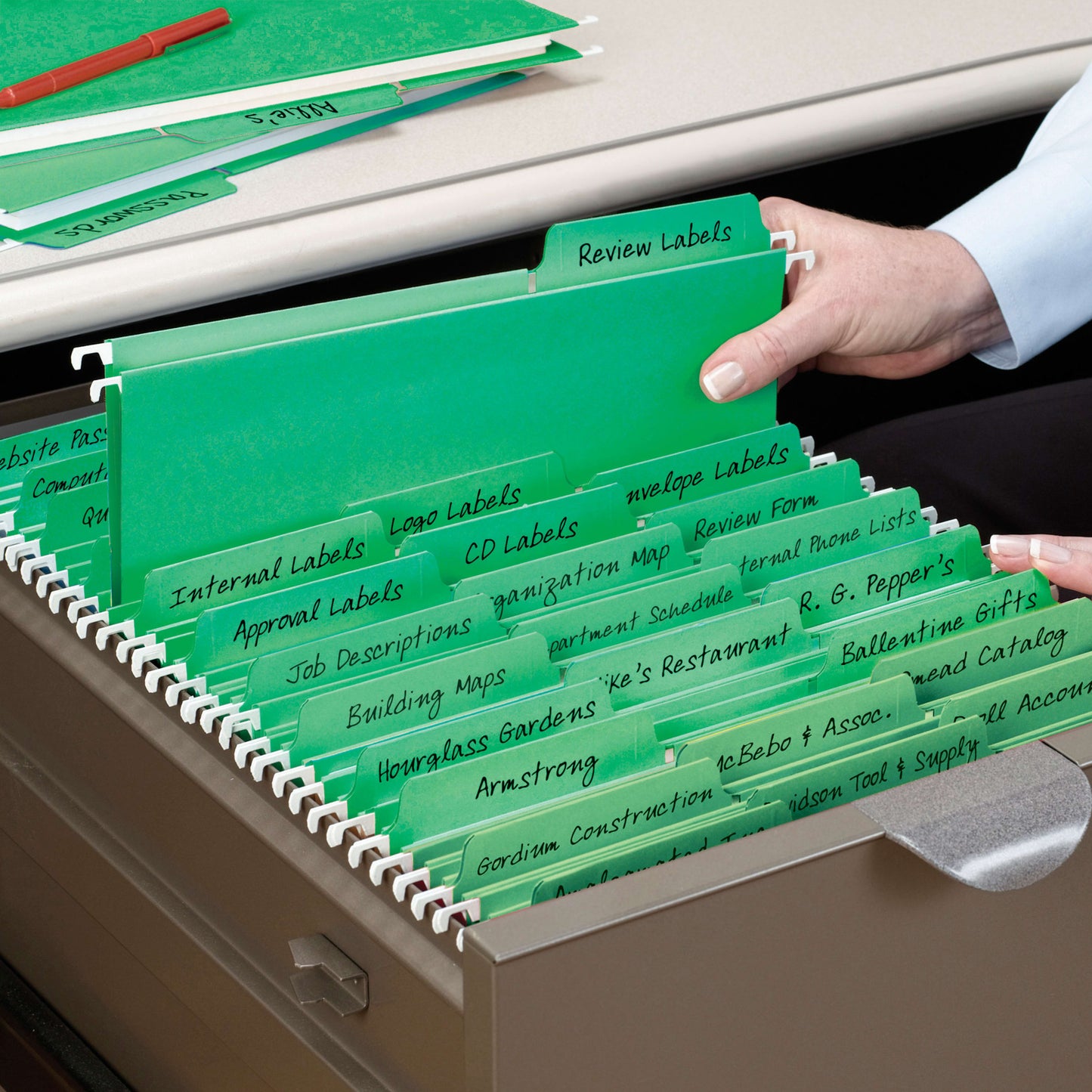 FasTab® Hanging File Folders, 1/3-Cut Tab, Green Color, Letter Size, Set of 20, 086486640985