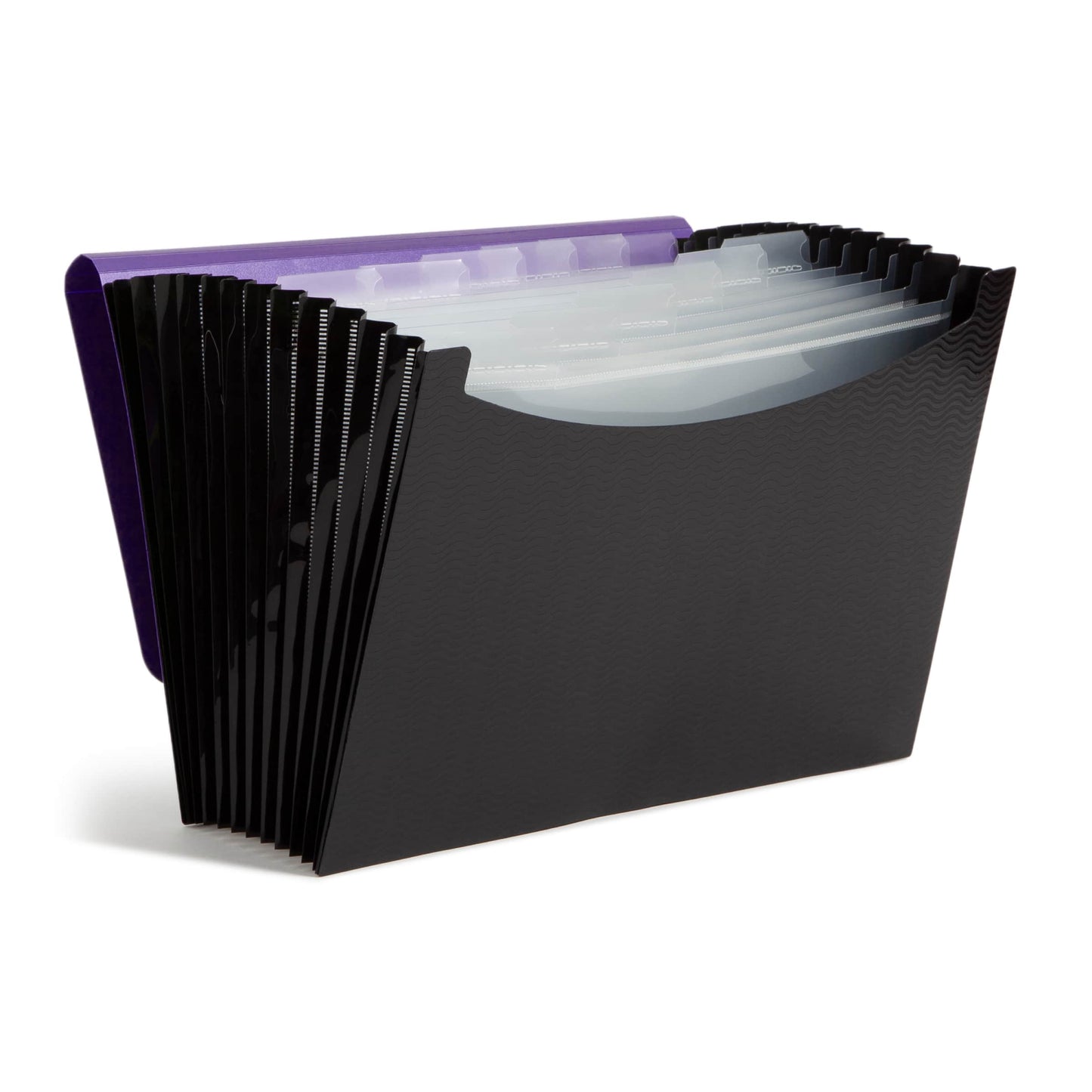 Poly Expanding Files with Flap, 12 Pockets, Wave Pattern, Black Color, Letter Size, Set of 1, 086486708623