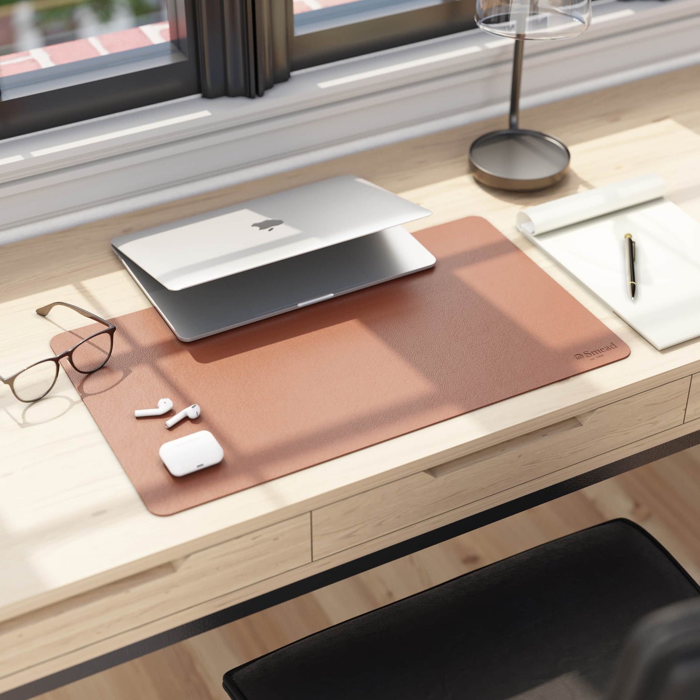 Vegan Leather Desk Pad, Saddle Color, 23.6"X13.7" Size, Set of 1, 086486648370