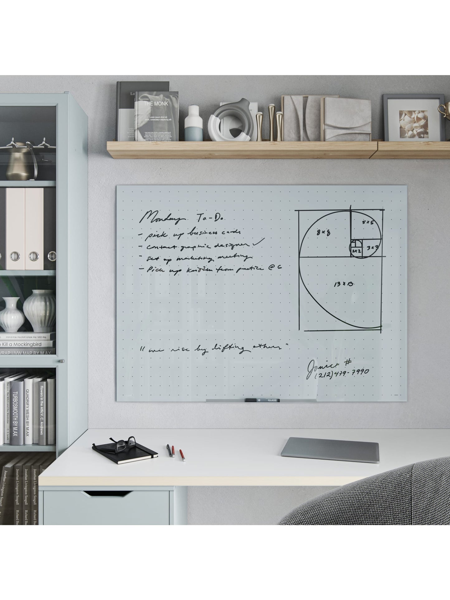 Floating Glass Non-Magnetic Dry Erase Board, White, 47" x 35", 4 x 3, White, 47" X 35" Size, Set of 1, 817894027996