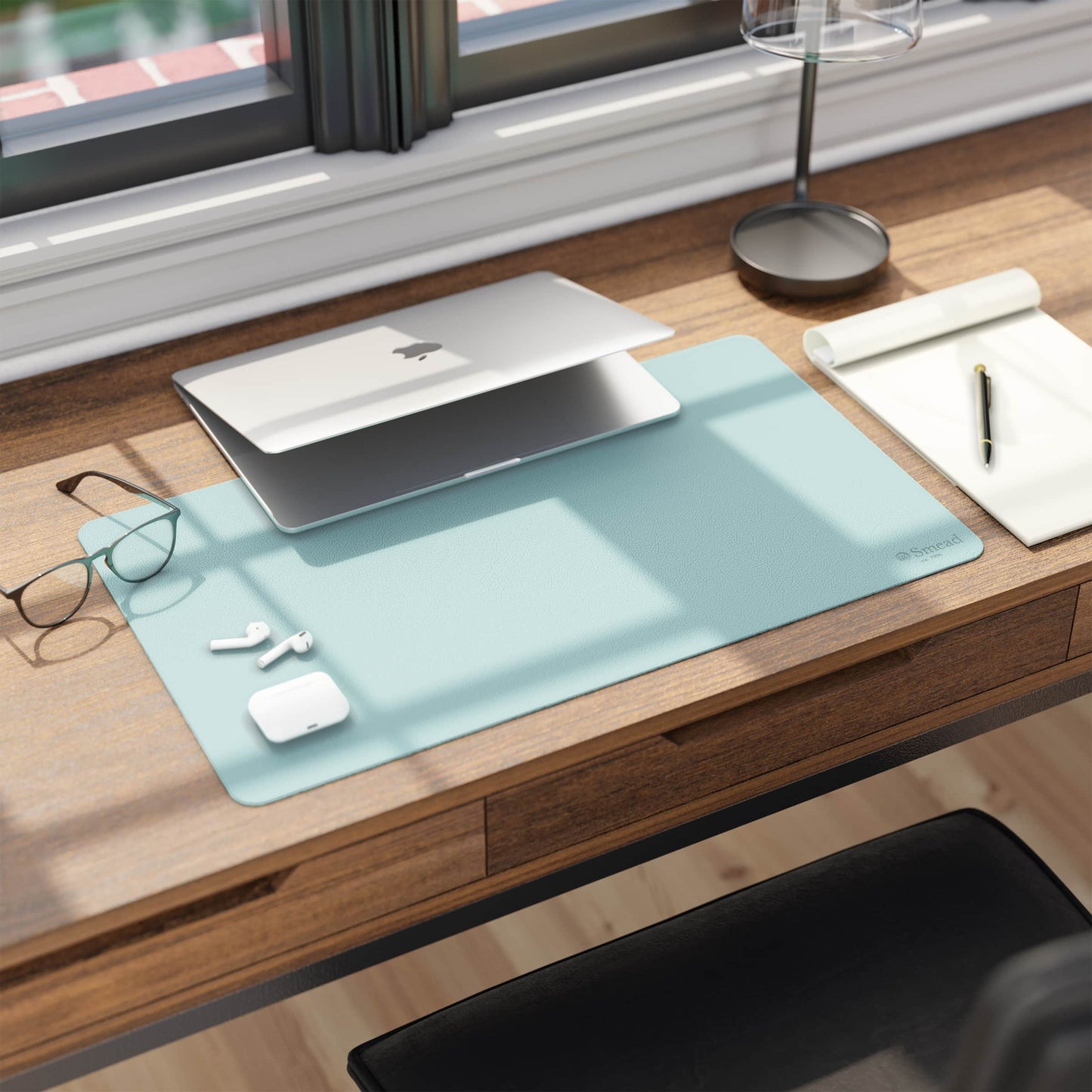 Vegan Leather Desk Pad, Superior Blue Color, 23.6"X13.7" Size, Set of 1, 086486648400