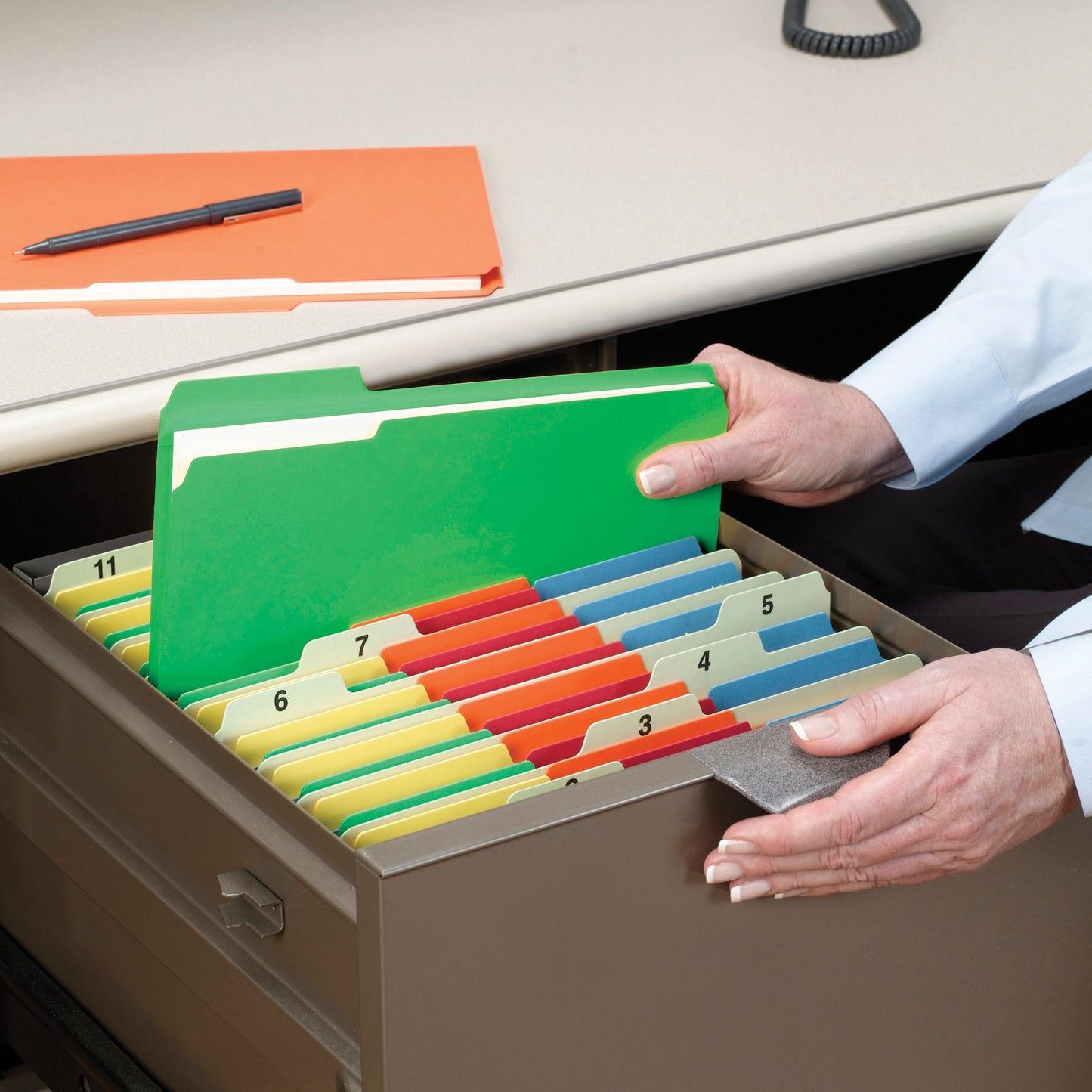 Standard File Folders, 1/3-Cut Tab, Green Color, Letter Size, Set of 100, 086486121439