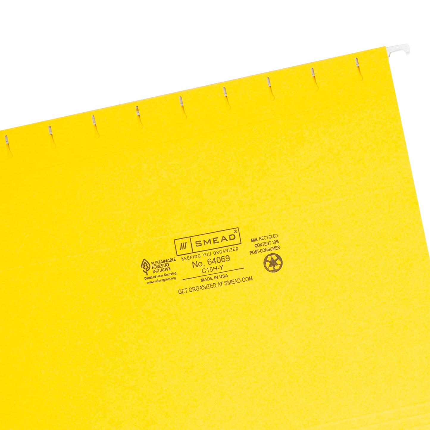 Standard Hanging File Folders with 1/5-Cut Tabs, Yellow Color, Letter Size, Set of 25, 086486640695