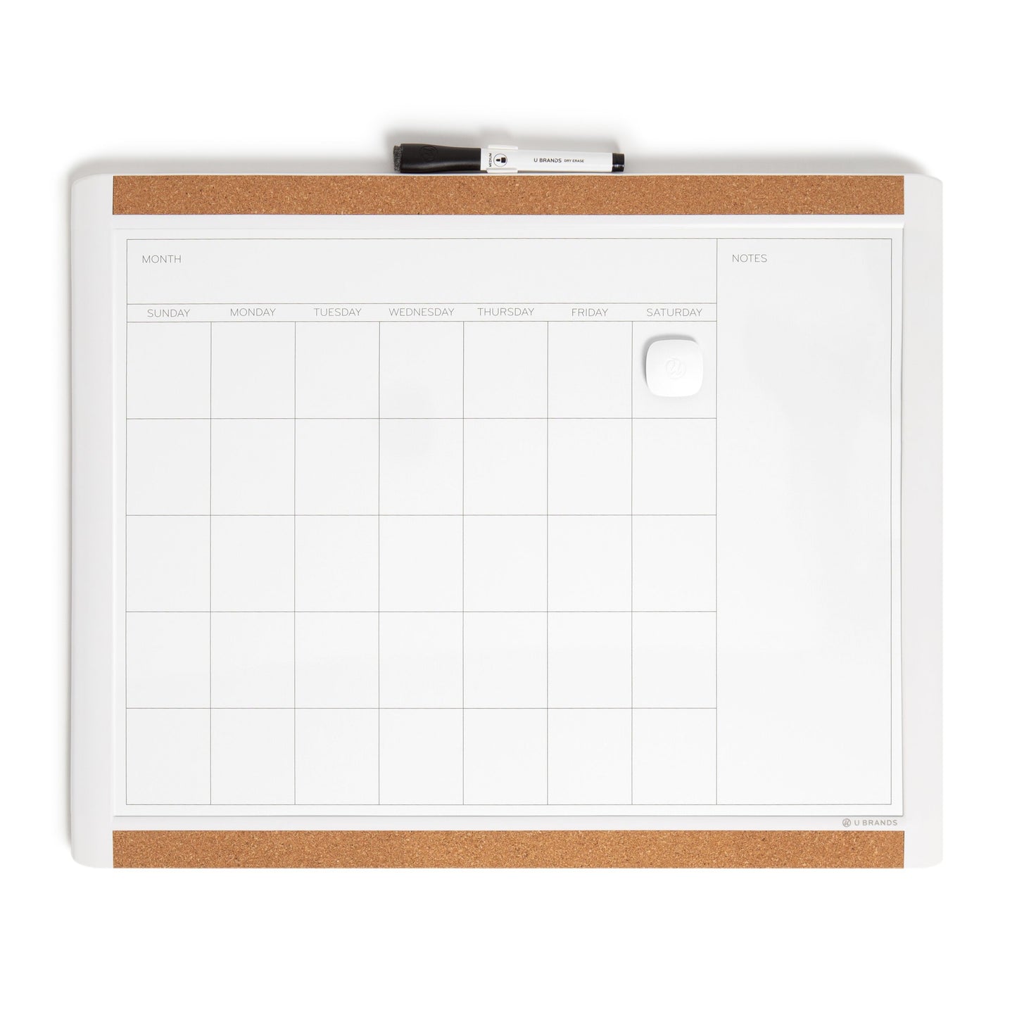 U Brands White PINIT™ Frame Magnetic Dry Erase Monthly Calendar Board, 20" x 16"