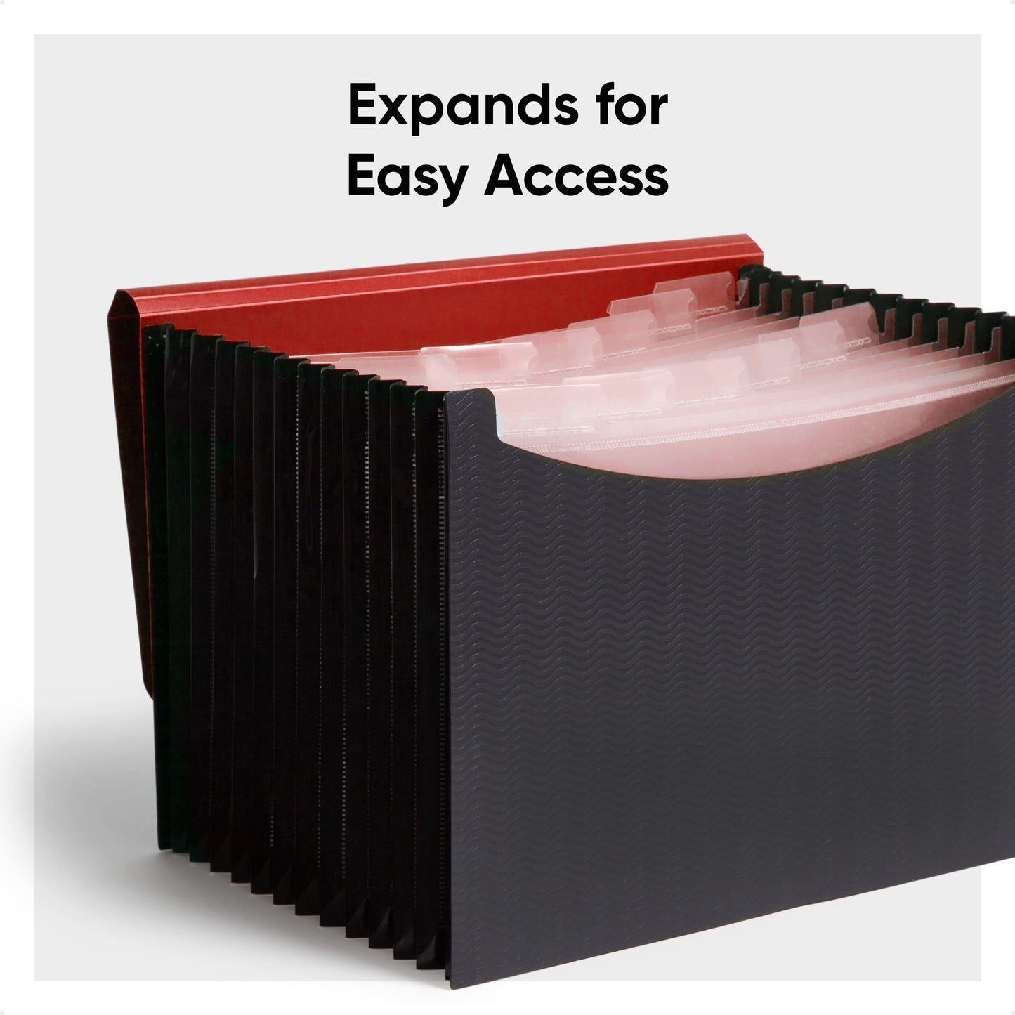 Poly Expanding Files with Flap, 12 Pockets, Wave Pattern, Red Color, Letter Size, Set of 1, 086486708661