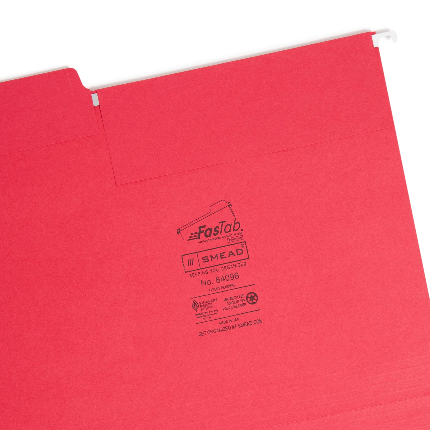 FasTab® Hanging File Folders, 1/3-Cut Tab, Red Color, Letter Size, Set of 20, 086486640961