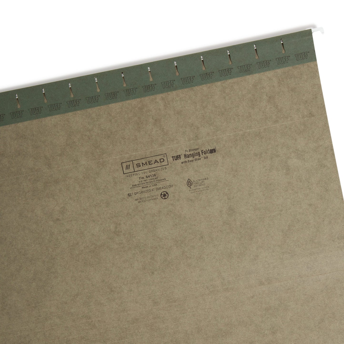 TUFF® Hanging File Folders with Easy Slide® Tabs, Standard Green Color, Legal Size, Set of 20, 086486641364