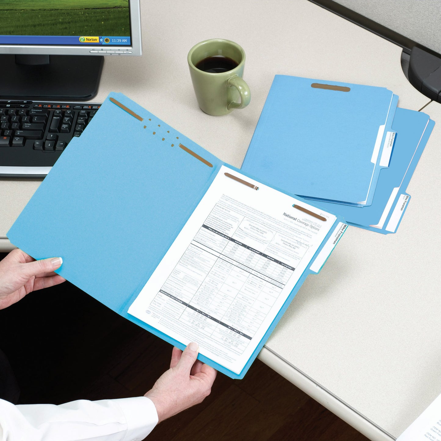 Reinforced Tab Fastener File Folders, 1/3-Cut Tab, 2 Fasteners, Blue Color, Letter Size, Set of 50, 086486120401