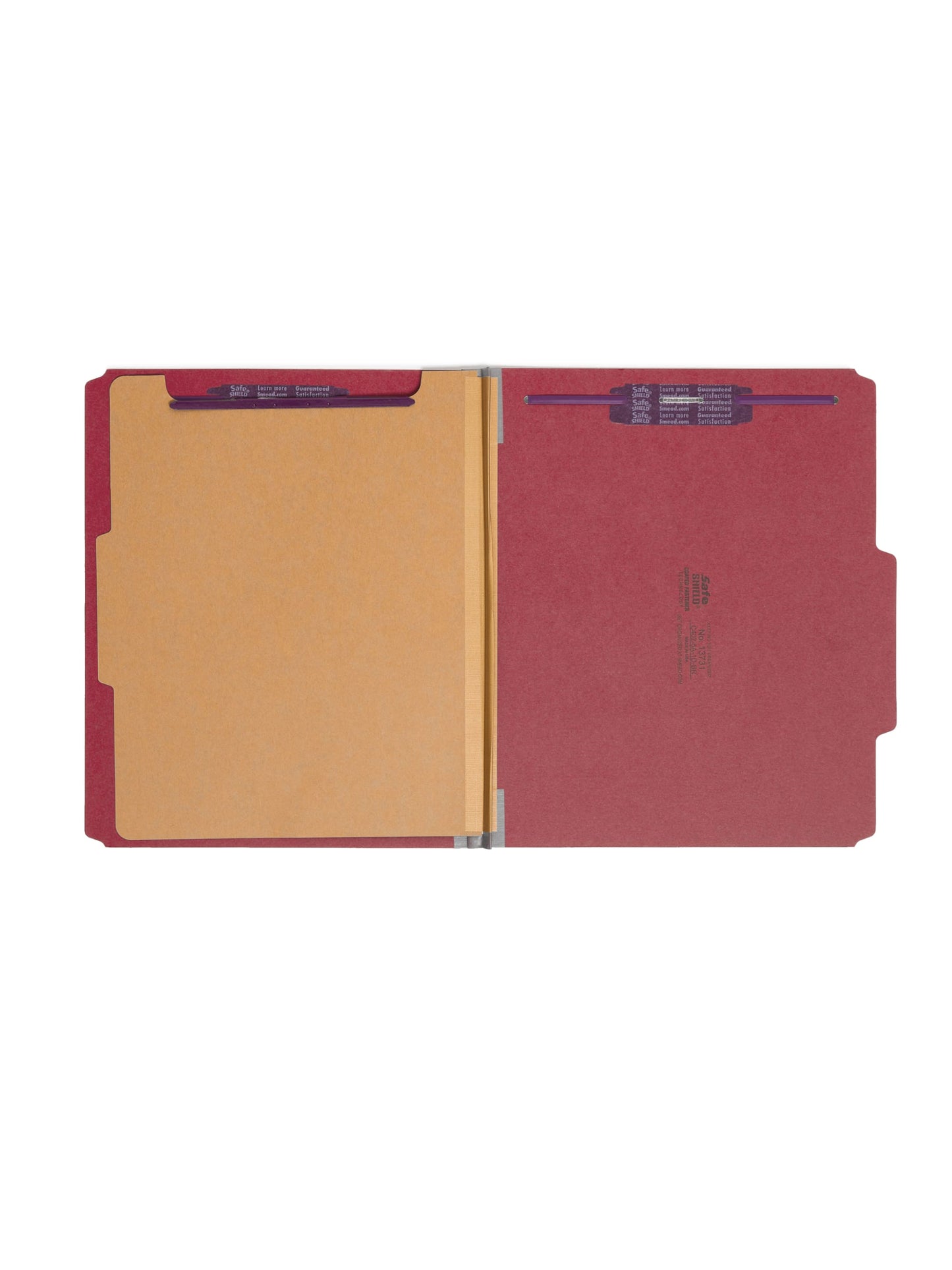 SafeSHIELD® Pressboard Classification File Folders, 1 Divider, 2 inch Expansion, Bright Red Color, Letter Size,