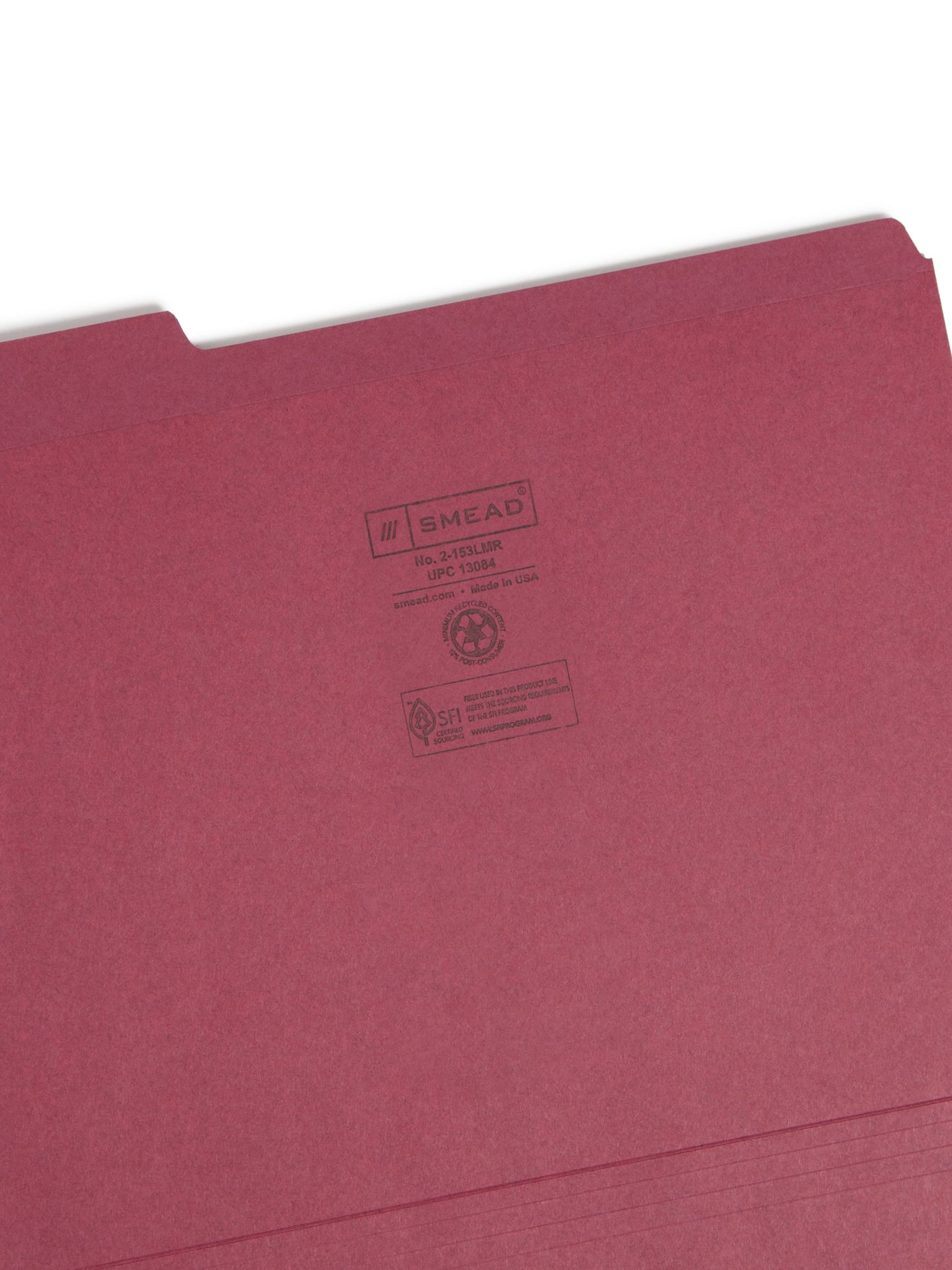 Reinforced Tab File Folders, 1/3-Cut Tab, Maroon Color, Letter Size, Set of 100, 086486130844