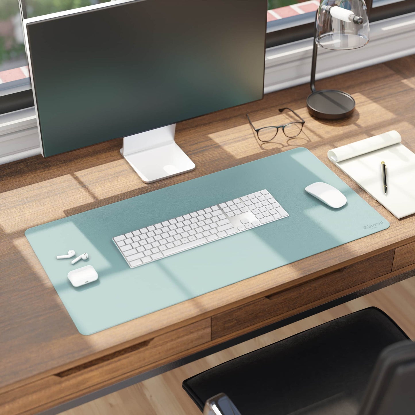 Vegan Leather Desk Pad, Superior Blue Color, 31.5"X15.7" Size, Set of 1, 086486648356
