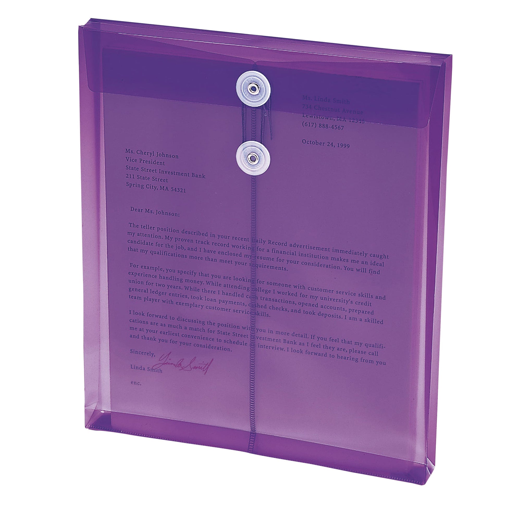 Top Load Poly Envelopes with String Tie Closure, 1-1/4 Inch Expansion, Purple Color, Letter Size, Set of 5, 086486895446