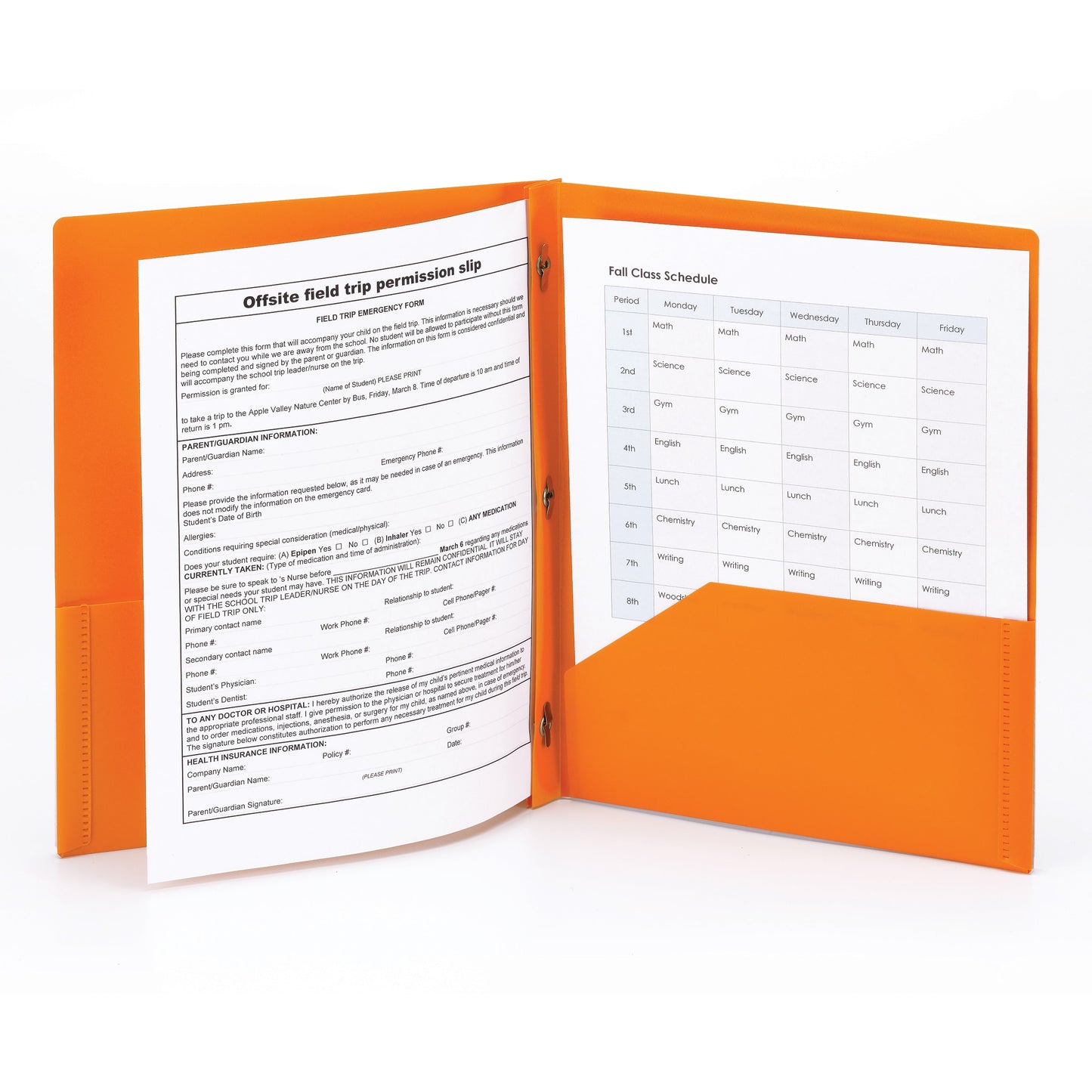 Poly Two-Pocket Folders with Fasteners, Orange Color, Letter Size, Set of 3, 086486877350