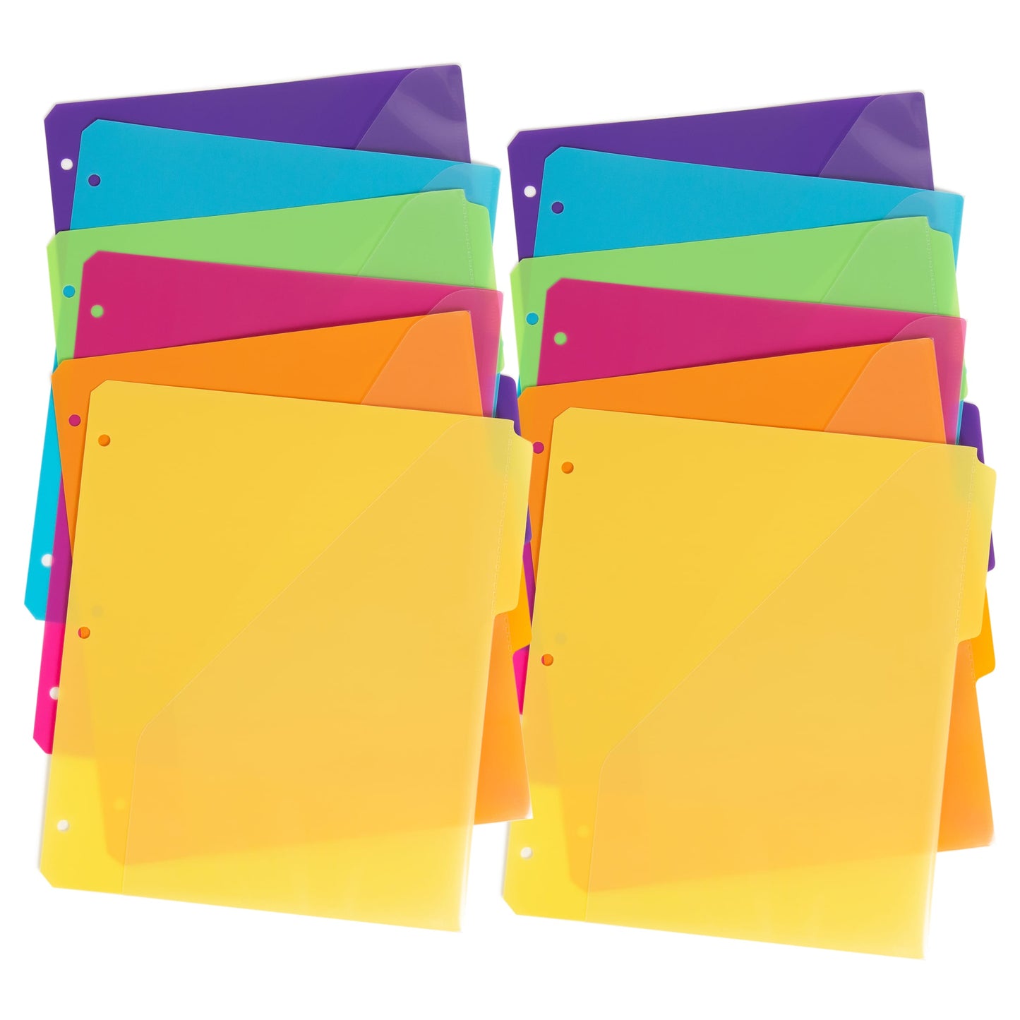 Three-Ring Binder Poly Index Dividers, 6 Dividers Each, 1/3-Cut Tabs, Assorted Colors Color, Letter Size, Set of 12, 086486894203