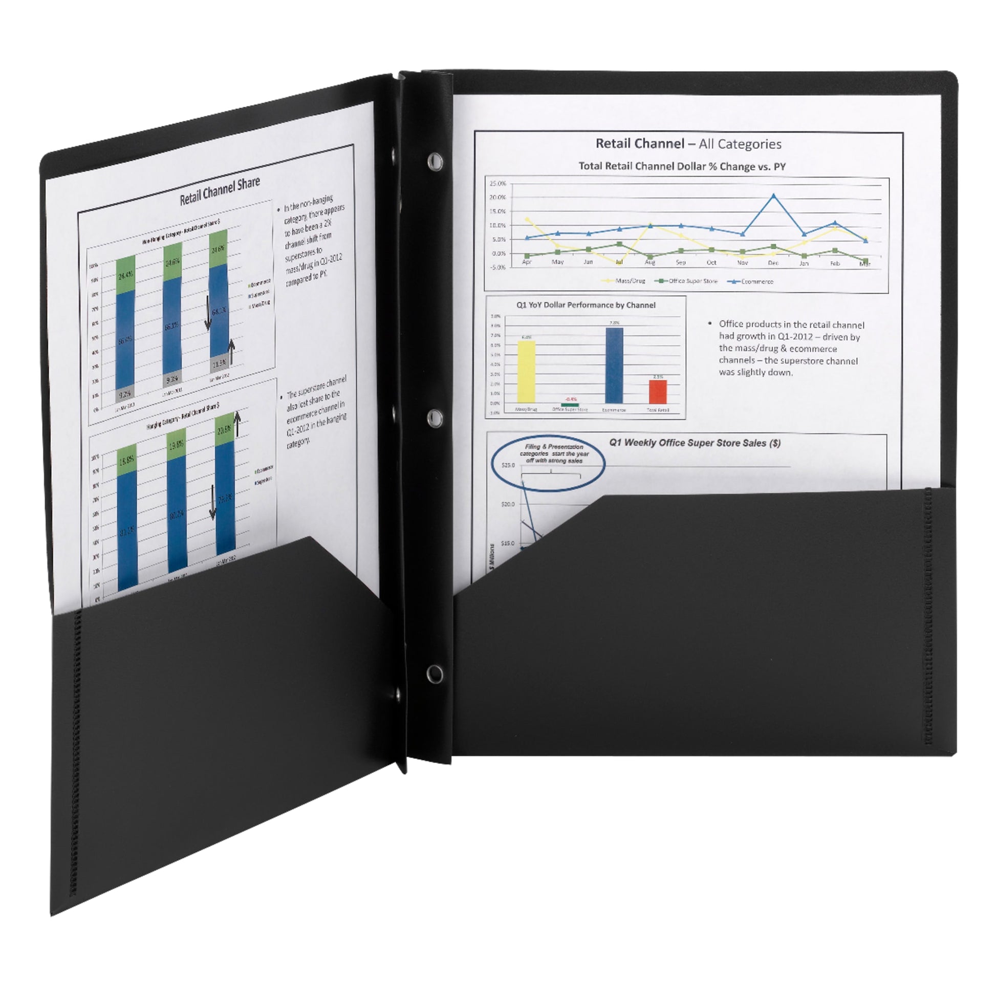 Poly Two-Pocket Folders with Fasteners, Black Color, Letter Size, Set of 25, 30086486877252