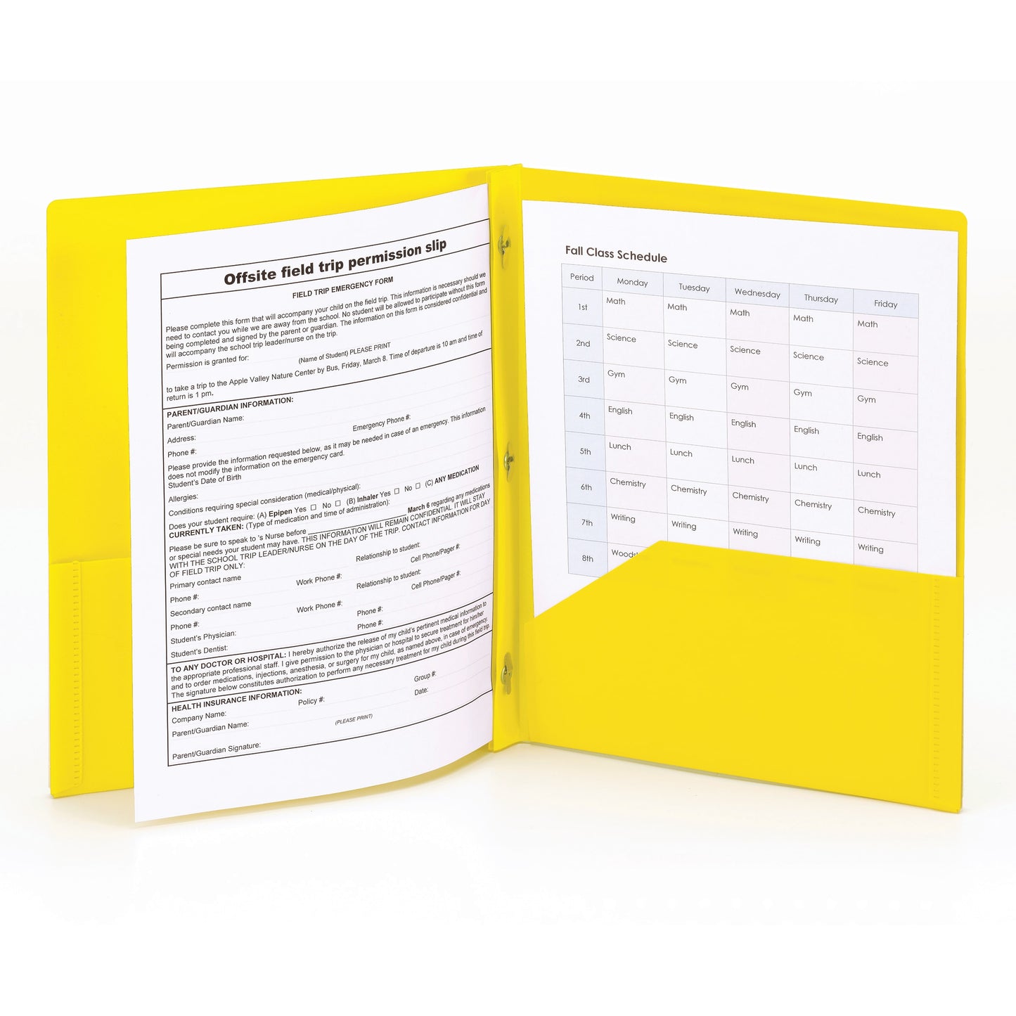 Poly Two-Pocket Folders with Fasteners, Yellow Color, Letter Size, Set of 3, 086486877336
