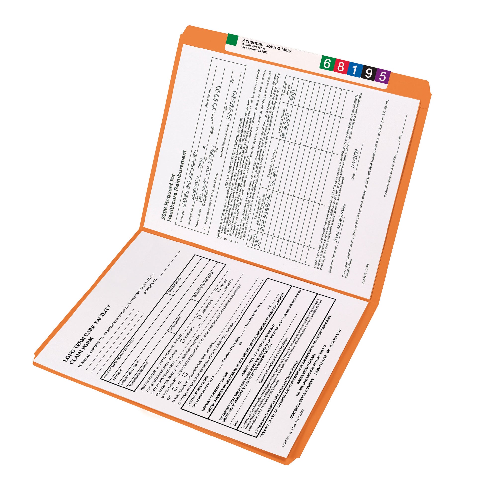 Reinforced Tab File Folders, Straight-Cut Tab, Orange Color, Letter Size, Set of 100, 086486125109