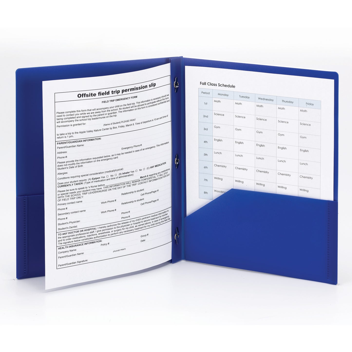 Poly Two-Pocket Folders with Fasteners, Dark Blue Color, Letter Size, Set of 3, 086486877312