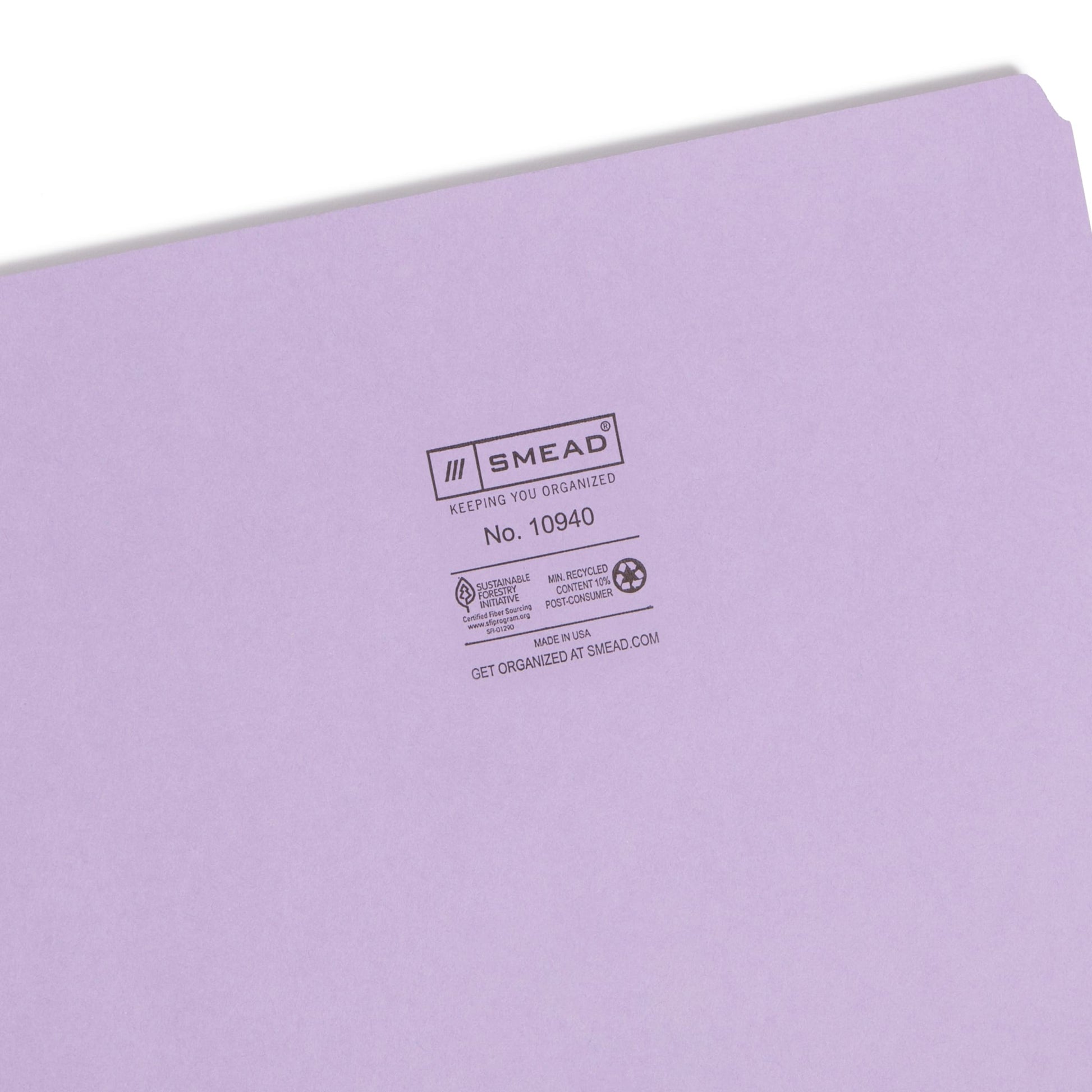 Standard File Folders, Straight-Cut Tab, Lavender Color, Letter Size, Set of 100, 086486109406