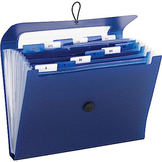 All-in-One Poly Organizer, 12 Pockets, Flap and Cord ClosureStep Index Organizer, 12 Pockets, 6 Dividers, Blue, Letter, Blue, Letter Size, Set of 1, 0086486709071