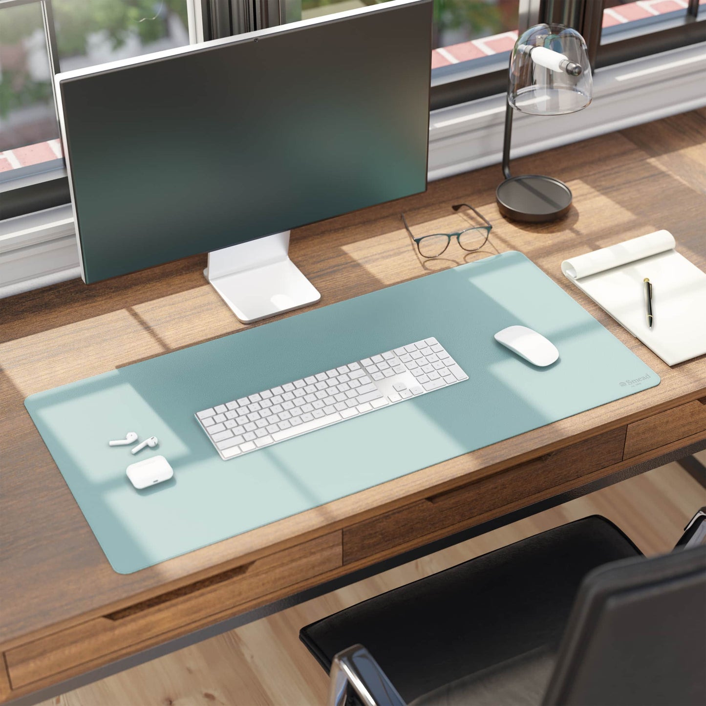 Vegan Leather Desk Pad, Superior Blue Color, 36"X17" Size, Set of 1, 086486648301