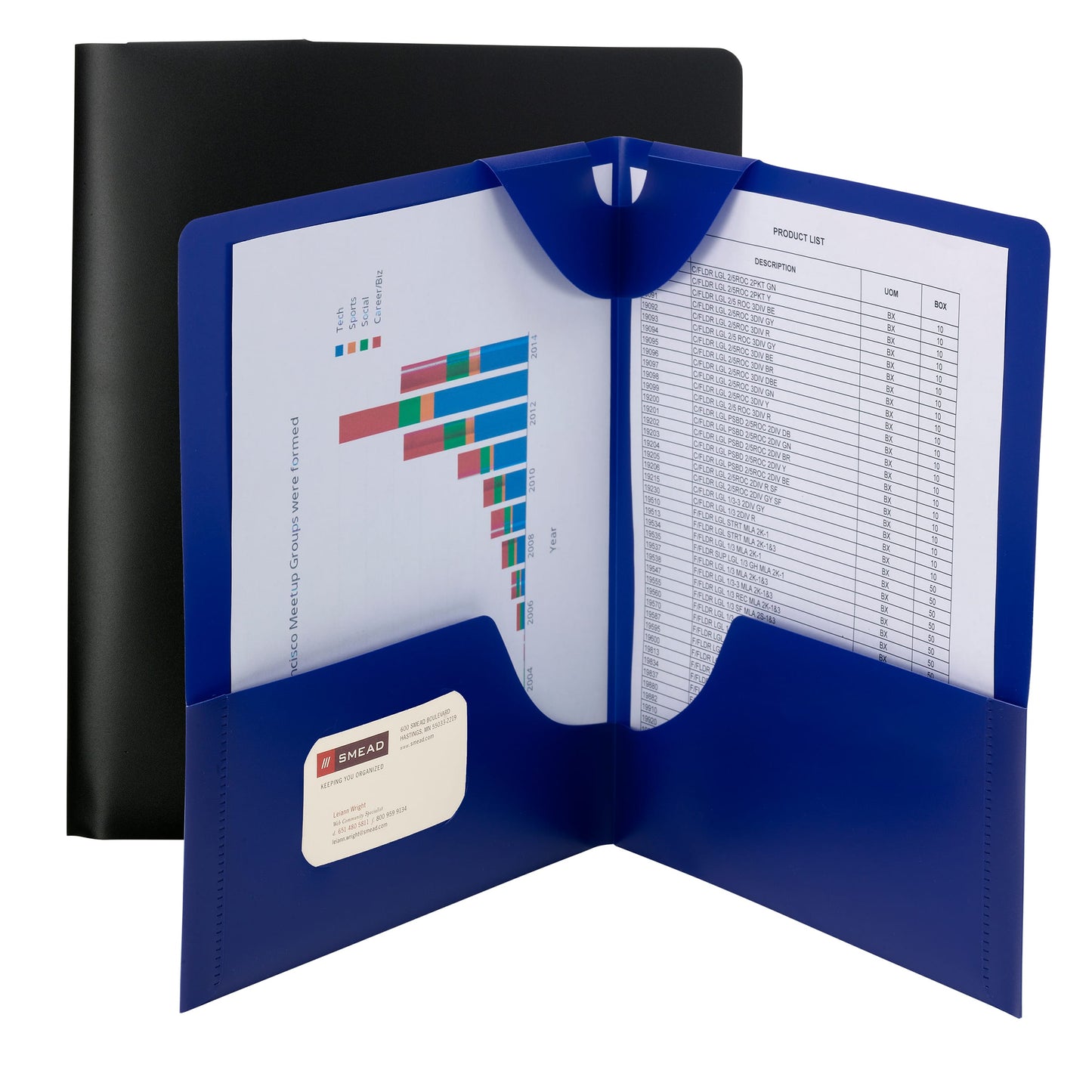 Poly Lockit® Two-Pocket Folders, Dark Blue Color, Letter Size, Set of 25, 30086486879423