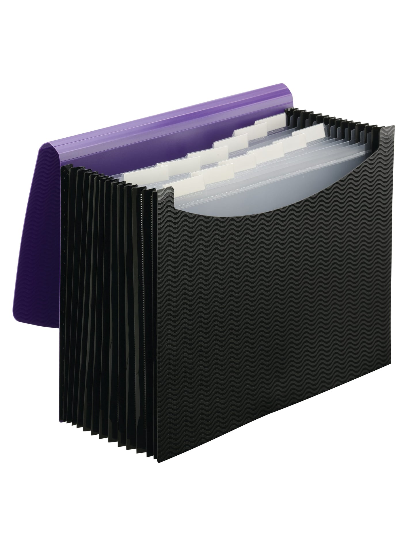 Poly Expanding Files with Flap, 12 Pockets, Wave Pattern, Black Color, Letter Size, Set of 1, 086486708623