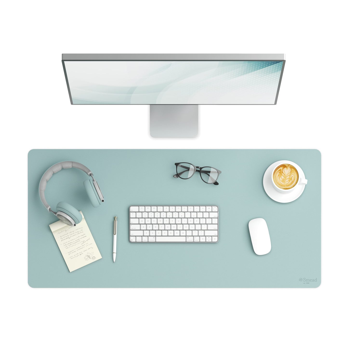 Vegan Leather Desk Pad, Superior Blue Color, 36"X17" Size, Set of 1, 086486648301