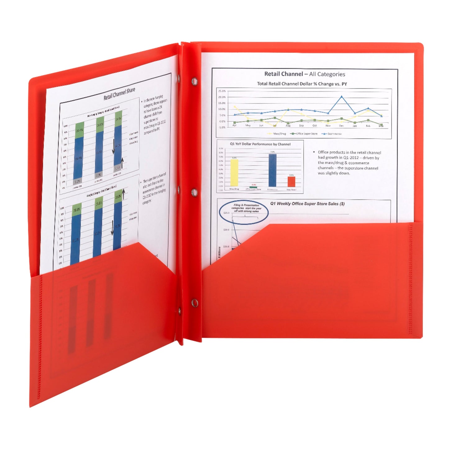 Poly Two-Pocket Folders with Fasteners, Red Color, Letter Size, Set of 25, 30086486877276