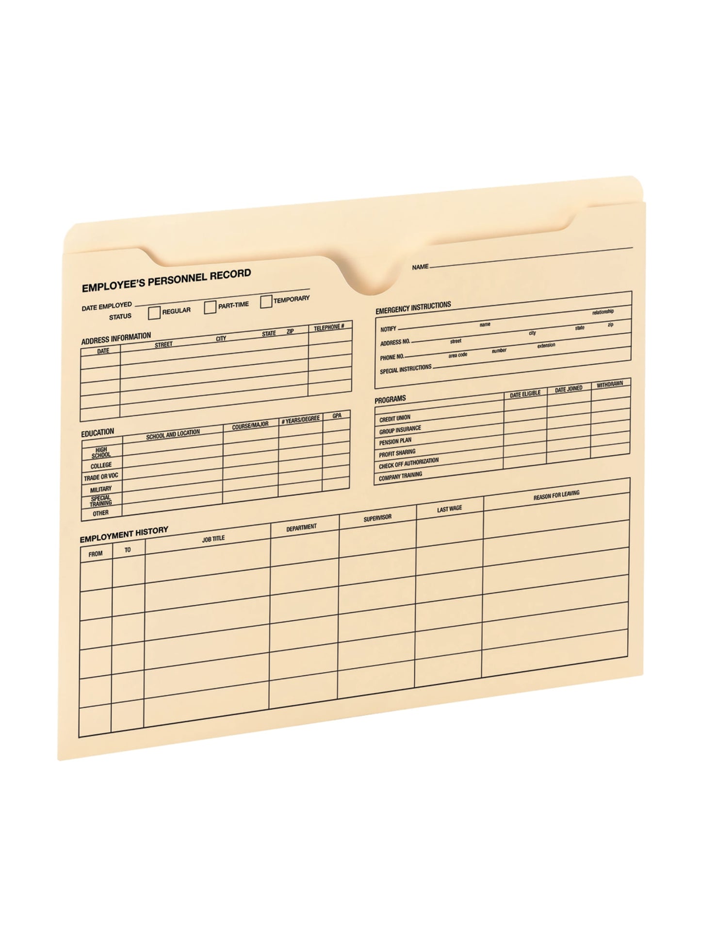 Employee Record File Jackets, Manila Color, Letter Size, Set of 1, 086486771009