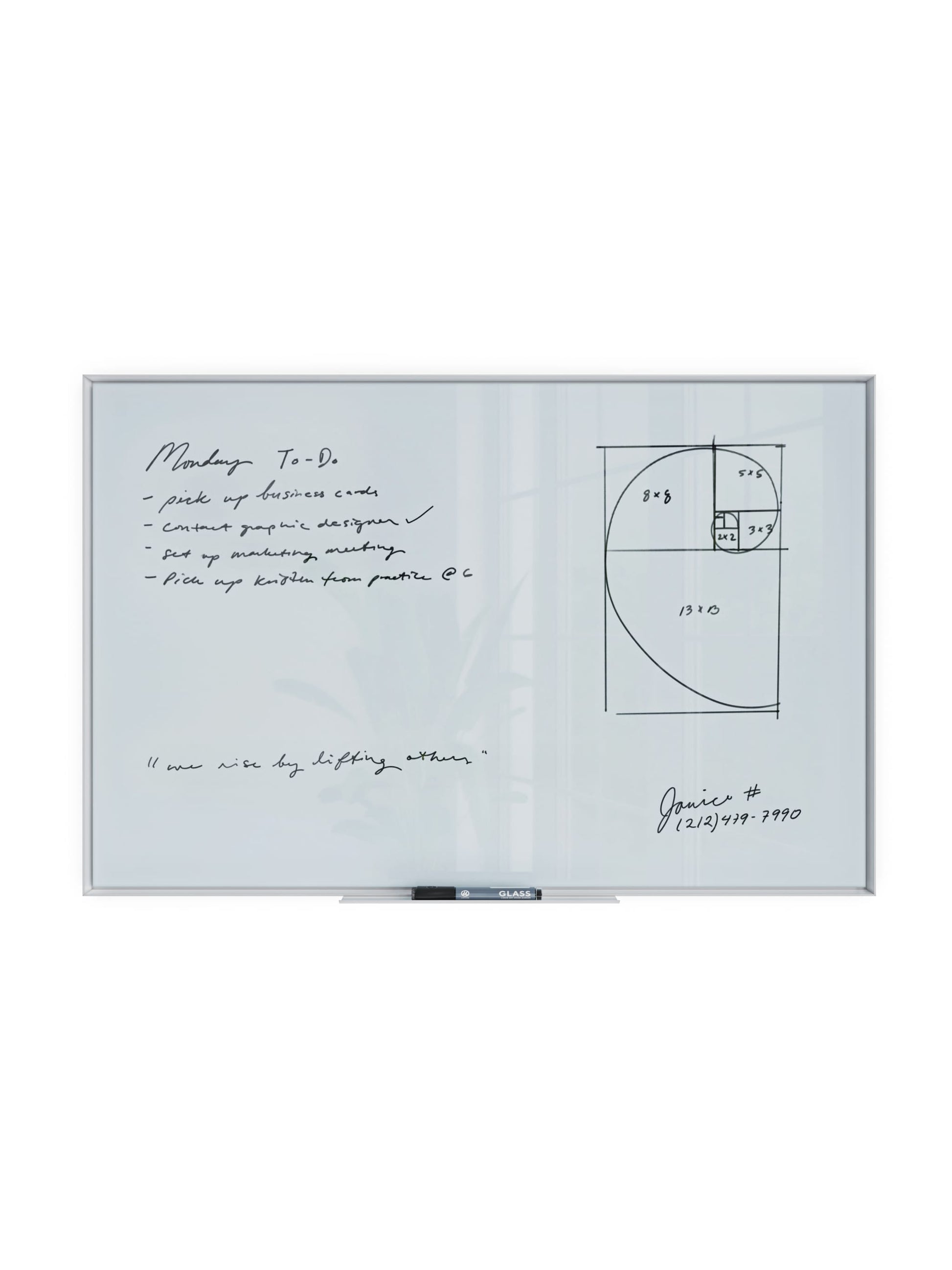 Aluminum Frame Magnetic Glass Dry Erase Board, White, White, 23" x 35", 3 x 2, White, 23" X 35" Size, Set of 1, 817894028245