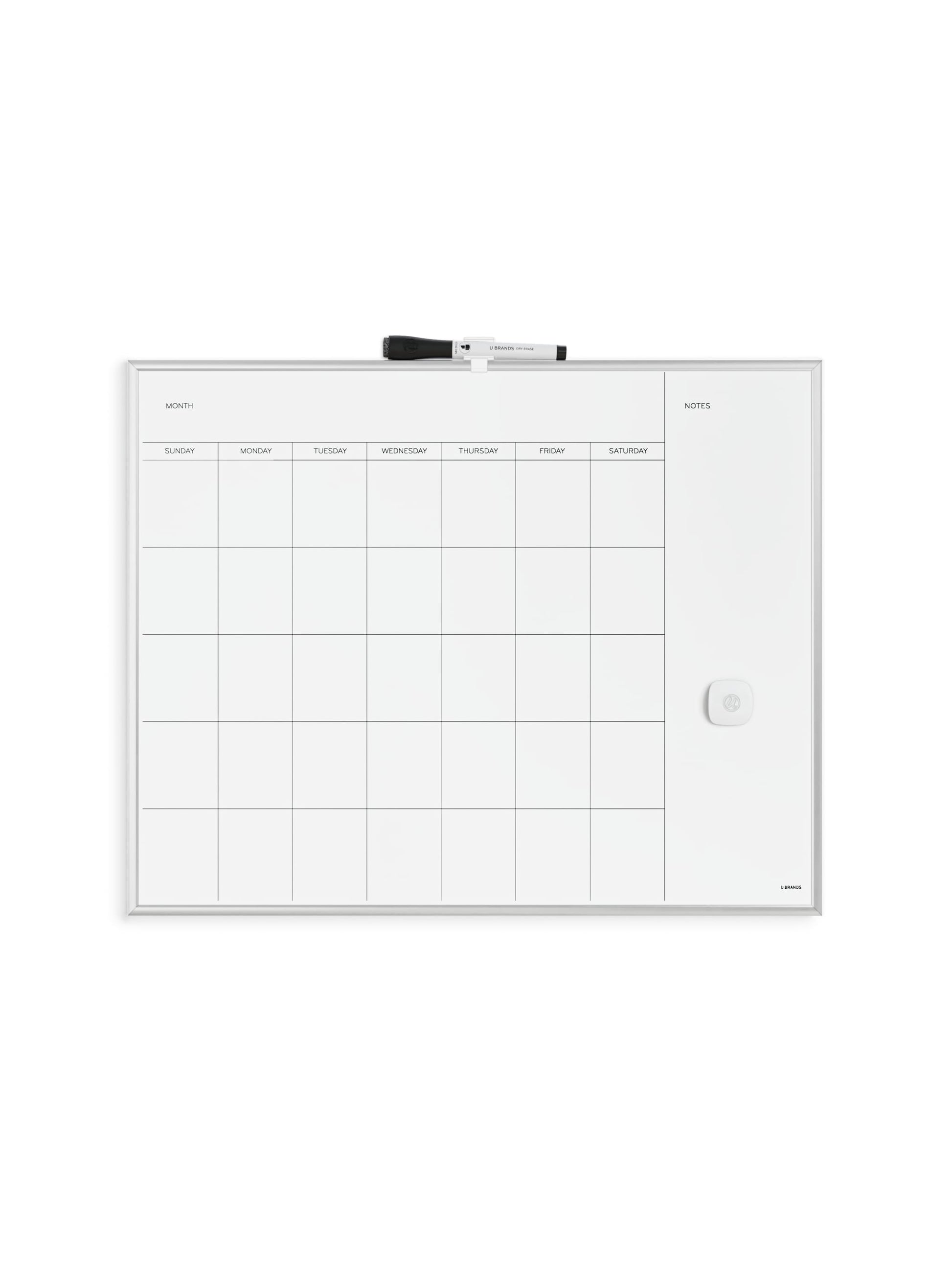 Metal Frame Dry Erase Calendar Board, Silver, White, 20" x 16", 2' or Smaller, White, 20" X 16" Size, Set of 1, 812296023614