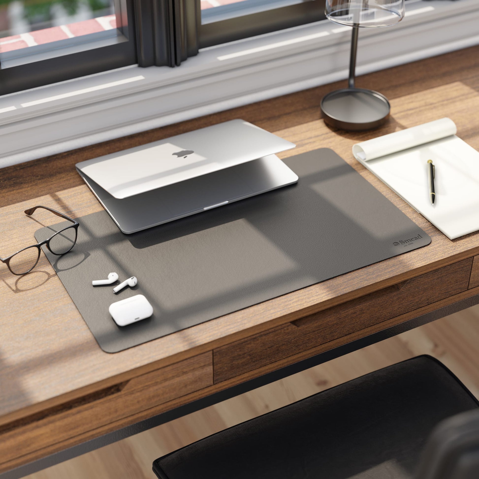 Vegan Leather Desk Pad, Charcoal Color, 23.6"X13.7" Size, Set of 1, 086486648387