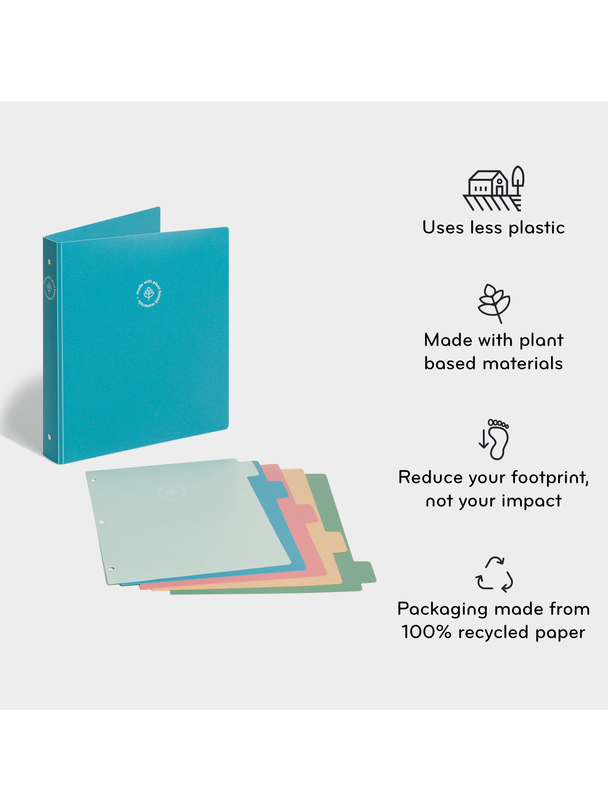 U-Eco Poly Binder with 5 Tab Dividers, U-Eco, 1/5 Cut, 2 Pockets, 5 Dividers, Blue, Blue, Set of 6, 843463165981