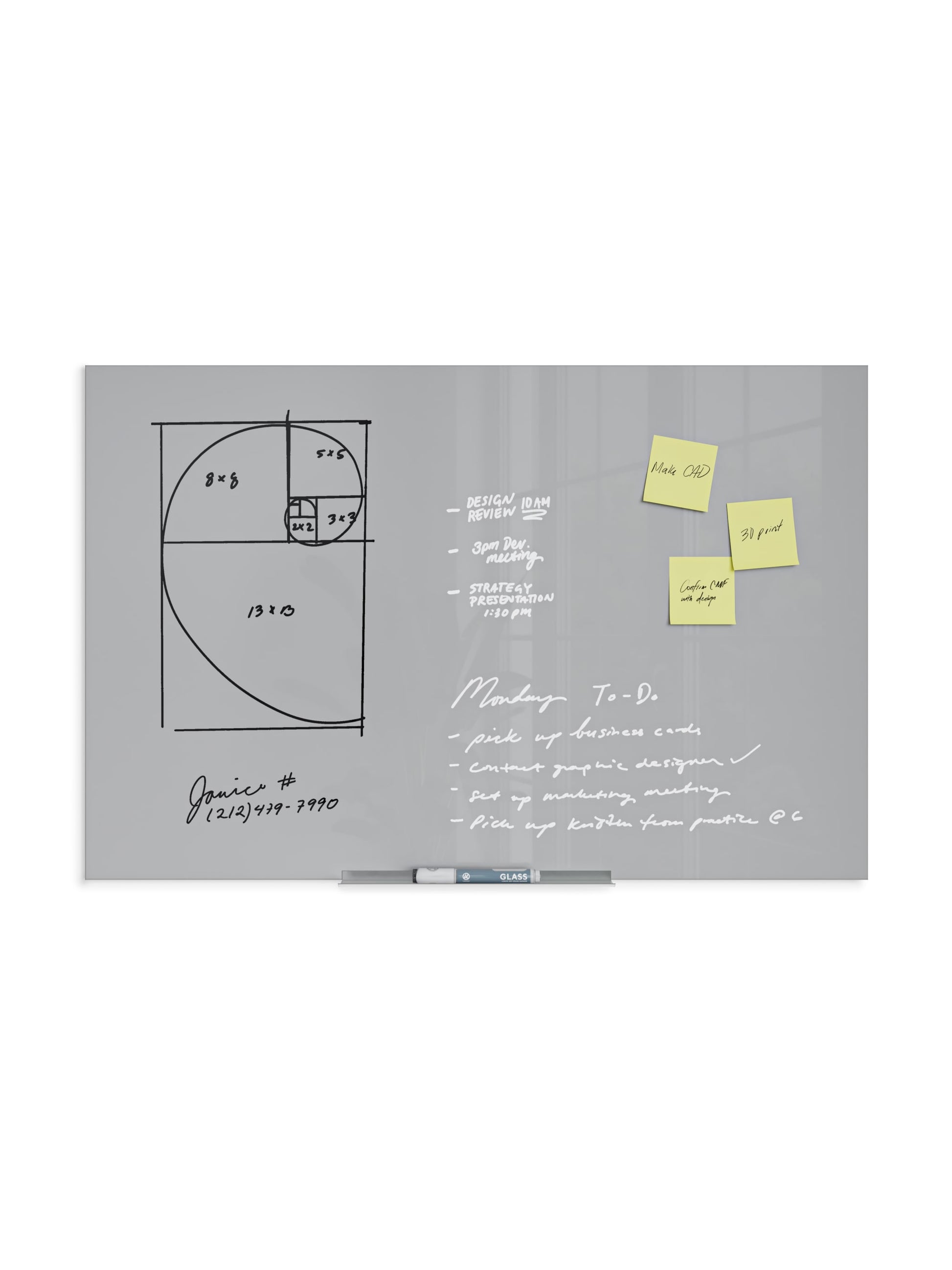 Floating Glass Non-Magnetic Dry Erase Board, Gray, 35" x 23", 3 x 2, Gray, 35" X 23" Size, Set of 1, 817894029068