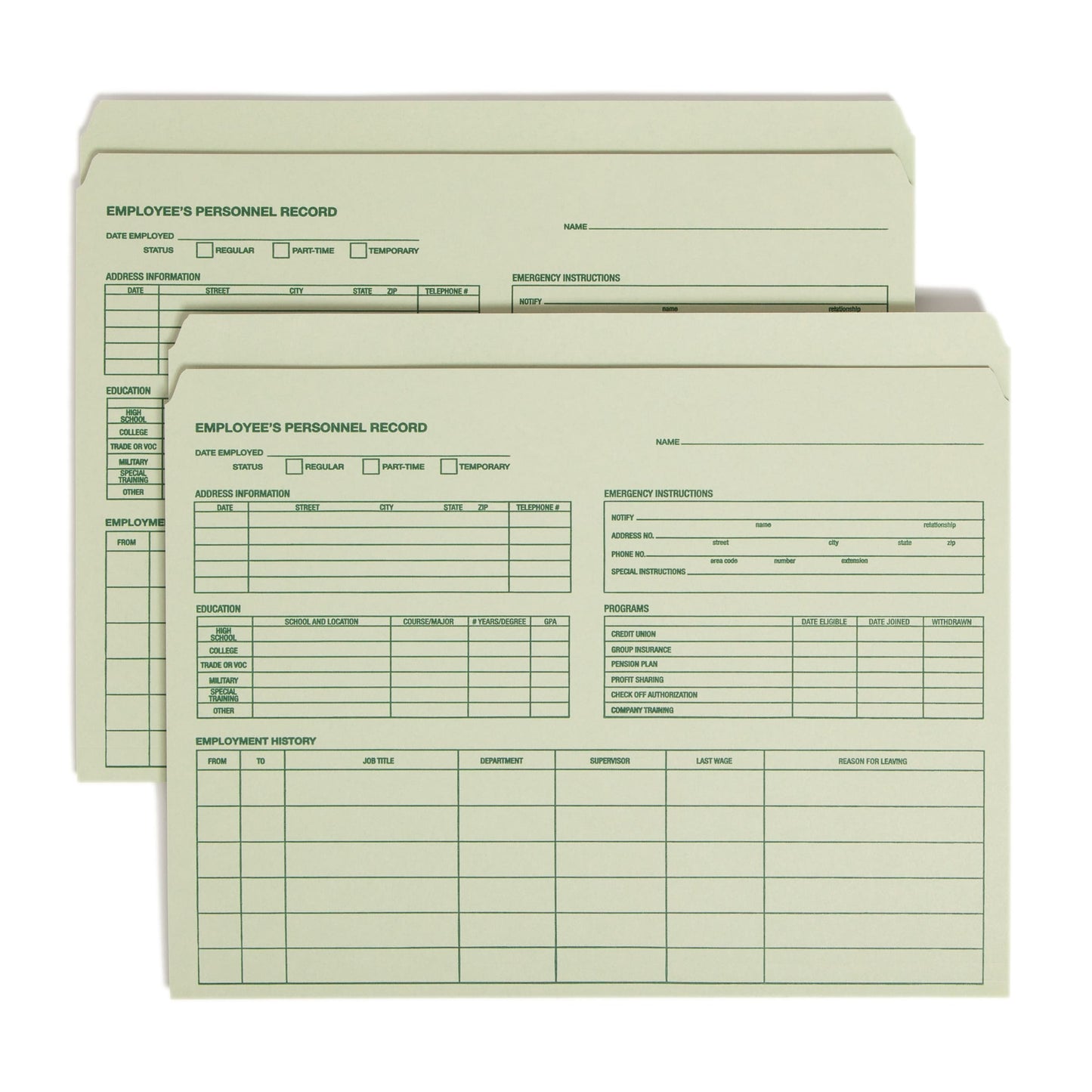 Employee Record File Folders, Moss Green Color, Letter Size, Set of 20, 086486770002