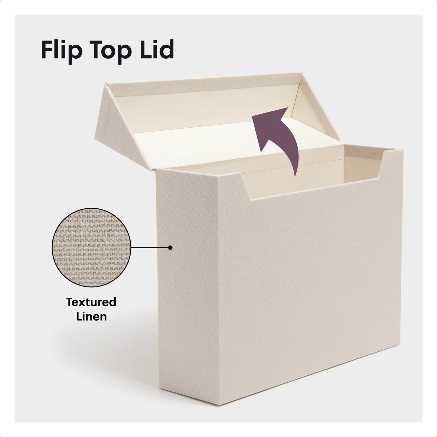 Flip Top Box, Beige Color, 13" X 9.4" X 3.7" Size, Set of 1, 086486702324