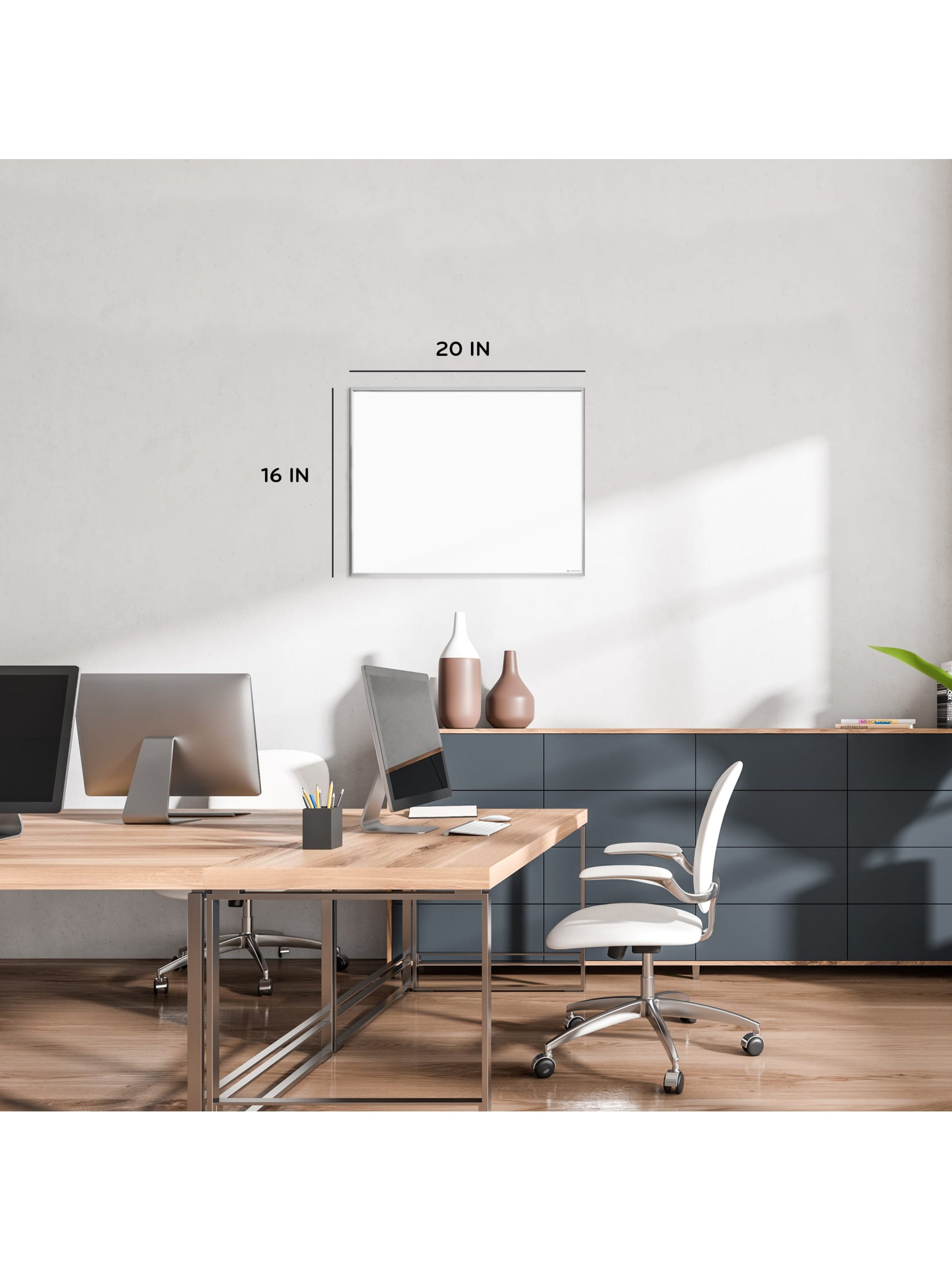 Metal Frame Dry Erase Board, White, White, 20" x 16", 2' or smaller, White, 20" X 16" Size, Set of 1, 812296023560